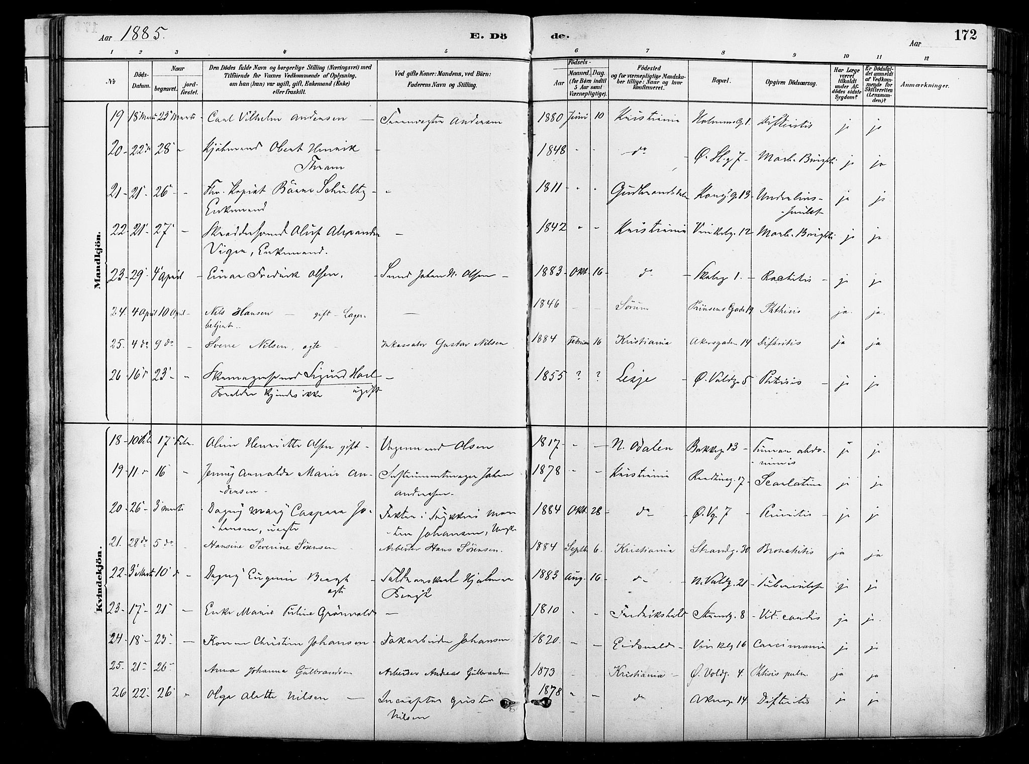 Johannes prestekontor Kirkebøker, AV/SAO-A-10852/F/Fa/L0004: Parish register (official) no. 4, 1883-1907, p. 172