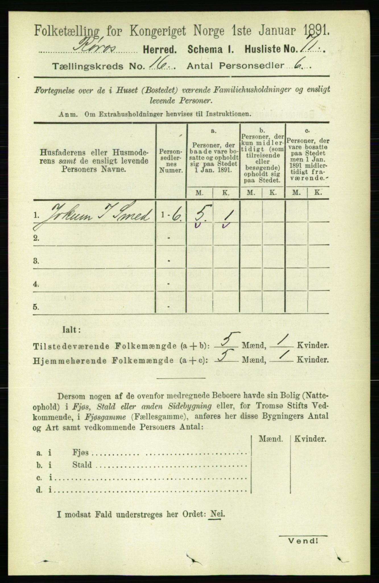 RA, 1891 census for 1640 Røros, 1891, p. 3751