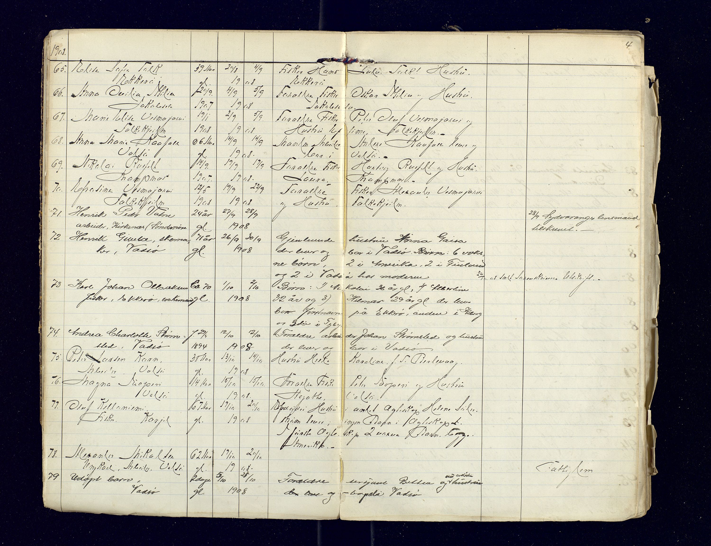 Nord-Varanger (Vadsø) lensmannskontor, AV/SATØ-S-1166/1/Fi/Fia/L0158: Dødsfallsprotokoller, 1908-1920, p. 4