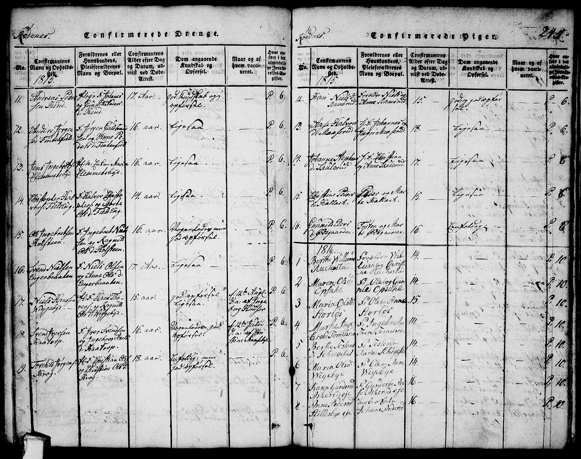 Rødenes prestekontor Kirkebøker, AV/SAO-A-2005/G/Ga/L0001: Parish register (copy) no.  I 1, 1814-1841, p. 244