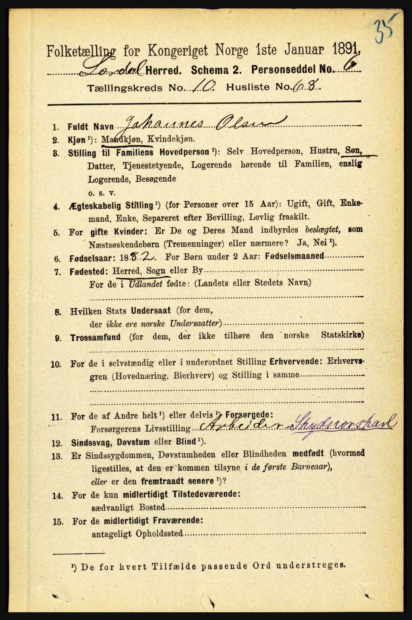 RA, 1891 census for 1422 Lærdal, 1891, p. 2091