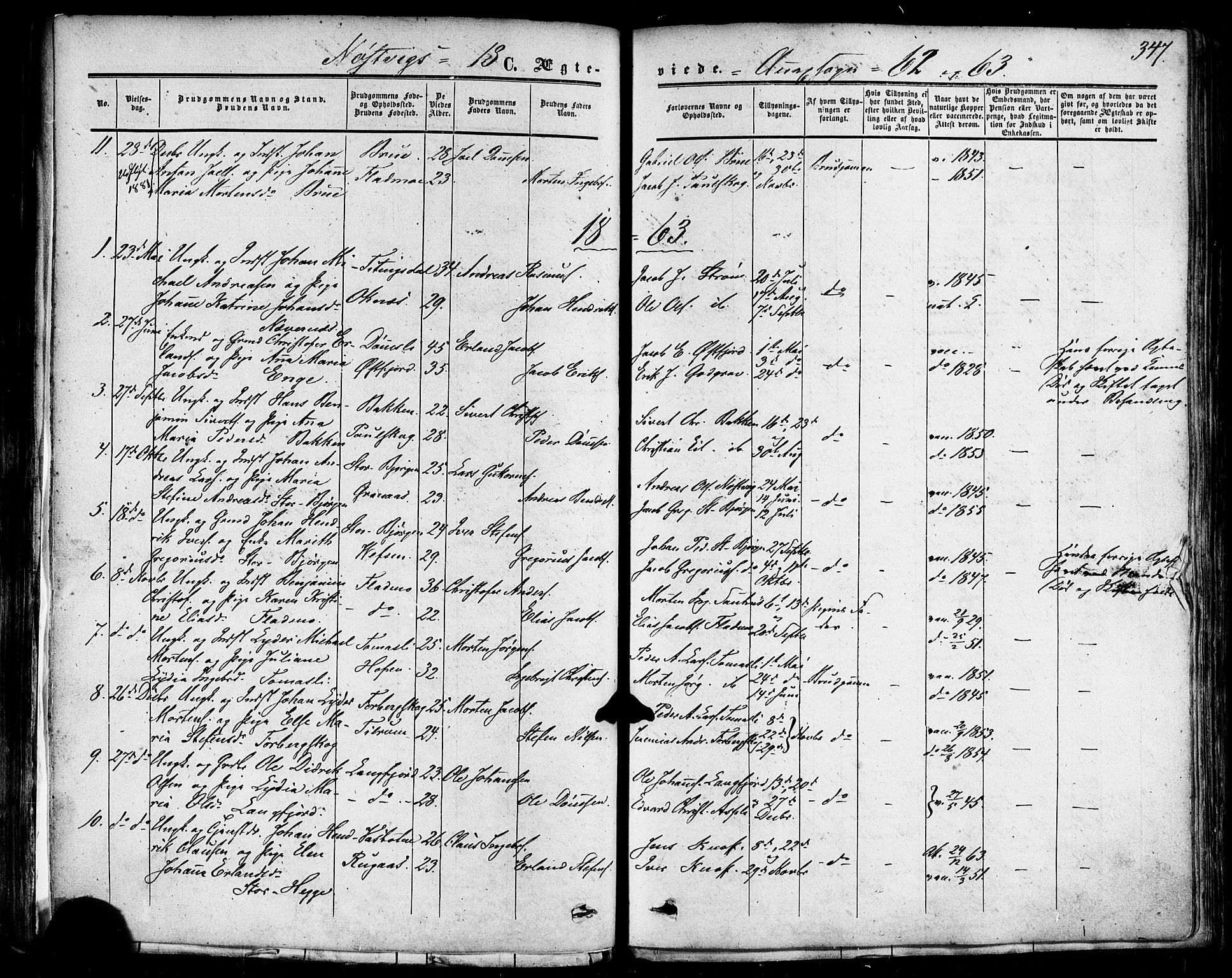 Ministerialprotokoller, klokkerbøker og fødselsregistre - Nordland, AV/SAT-A-1459/814/L0224: Parish register (official) no. 814A05, 1834-1874, p. 347