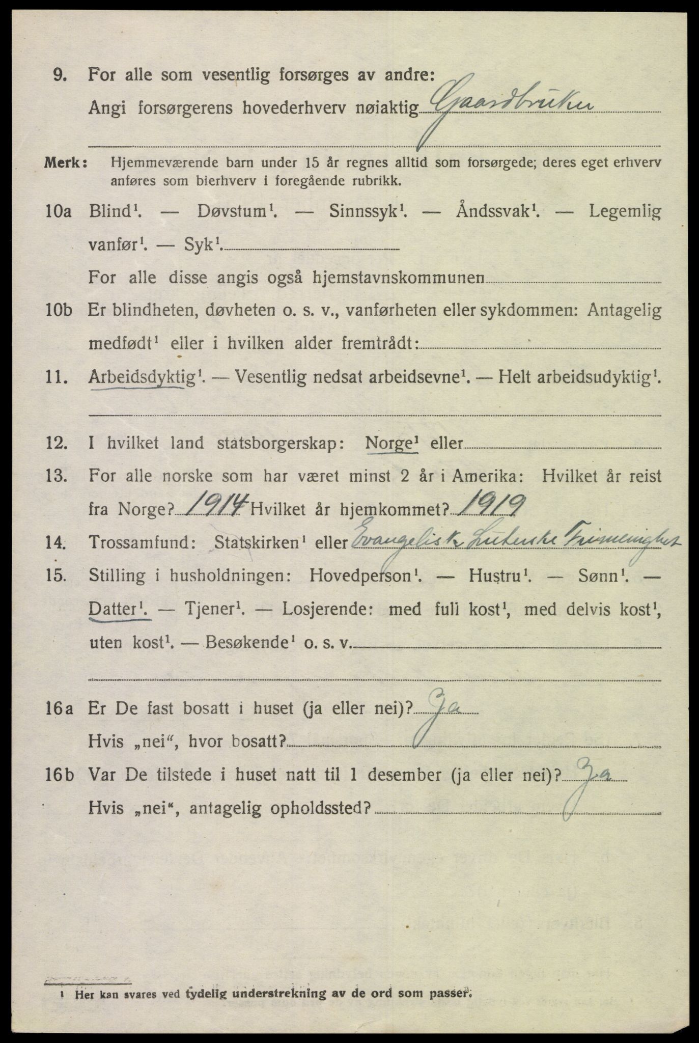 SAK, 1920 census for Tveit, 1920, p. 3185