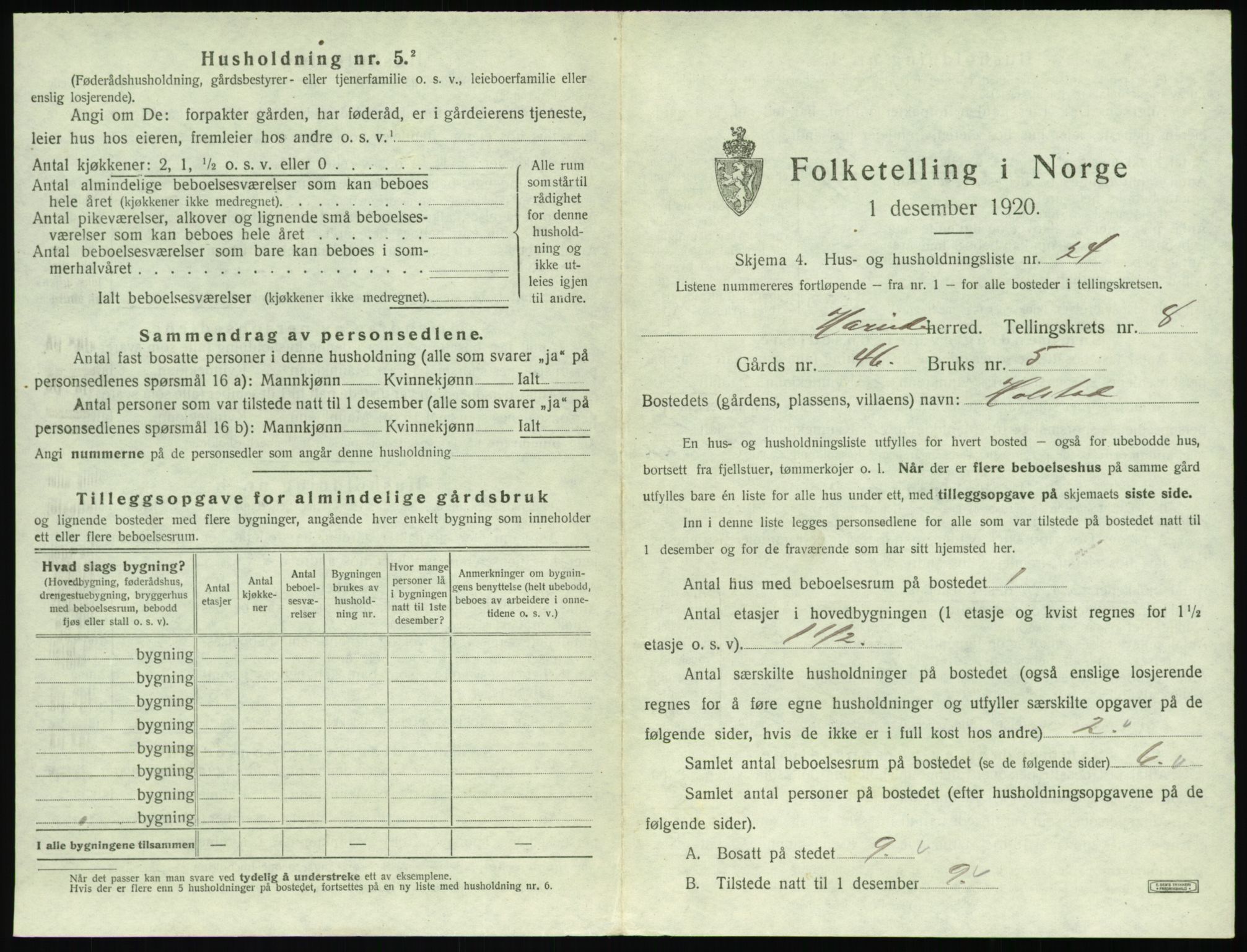 SAT, 1920 census for Hareid, 1920, p. 429