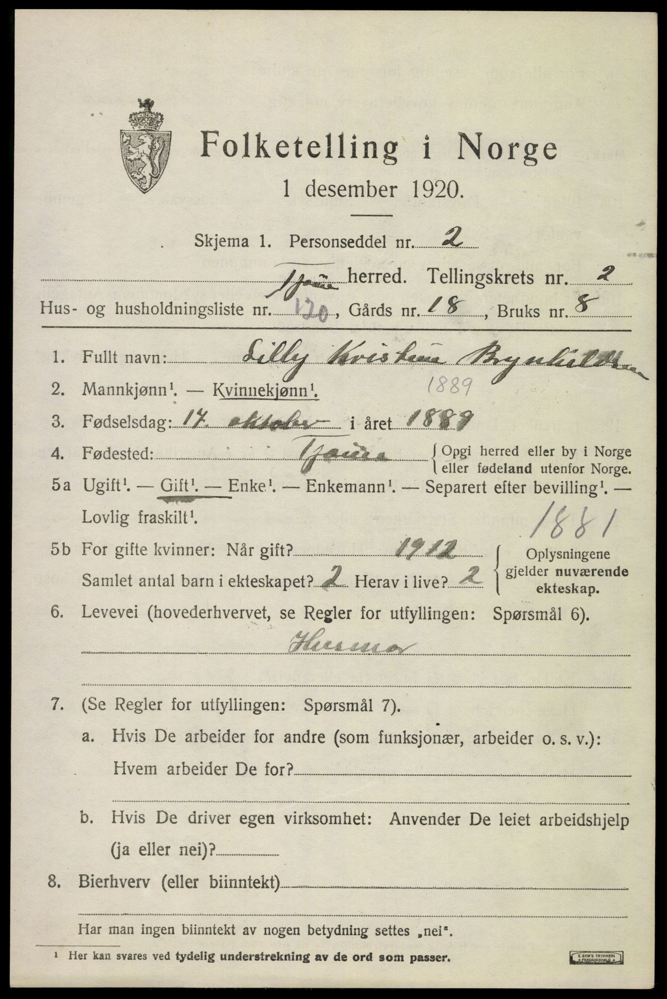 SAKO, 1920 census for Tjøme, 1920, p. 3745