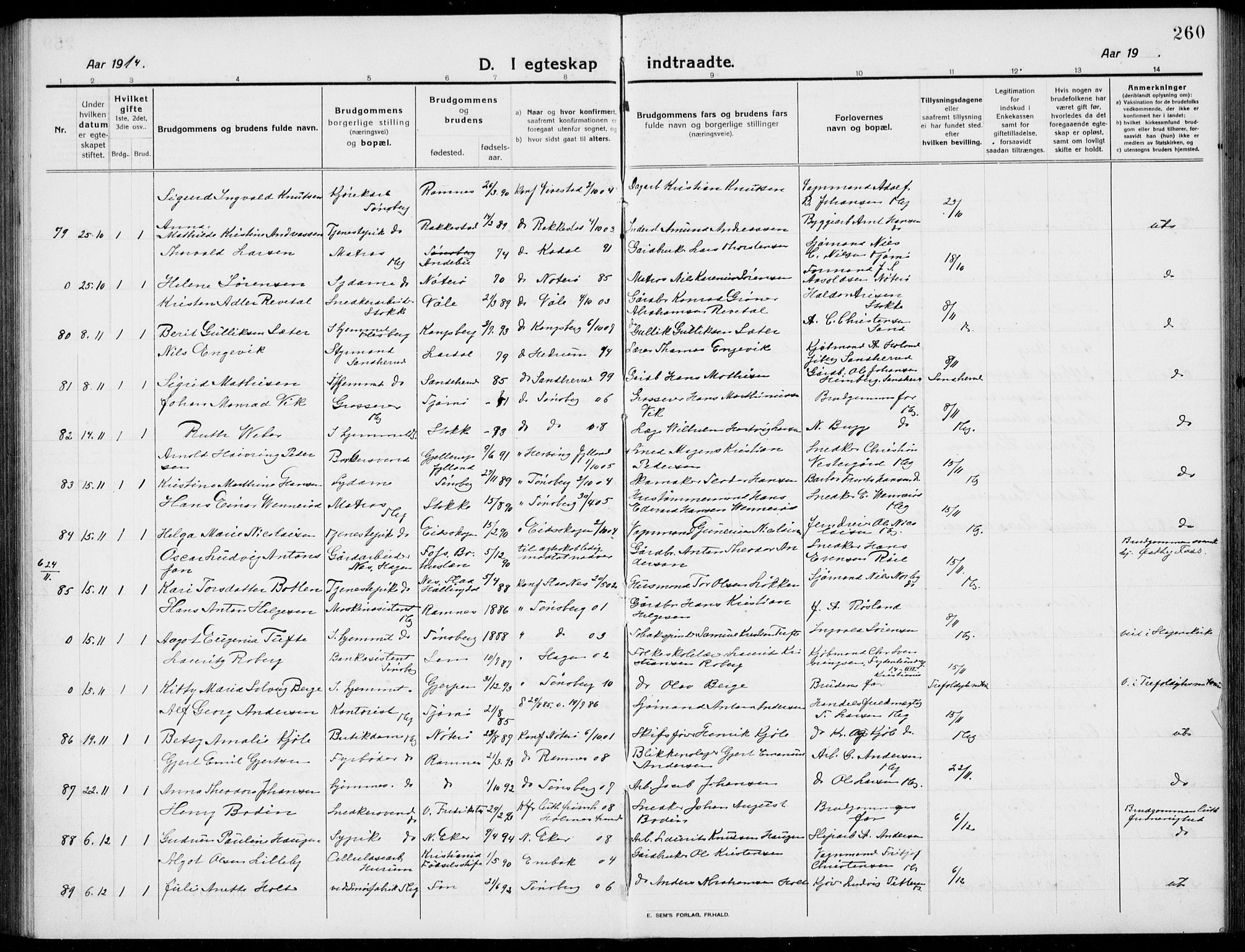 Tønsberg kirkebøker, AV/SAKO-A-330/G/Ga/L0009: Parish register (copy) no. 9, 1913-1920, p. 260