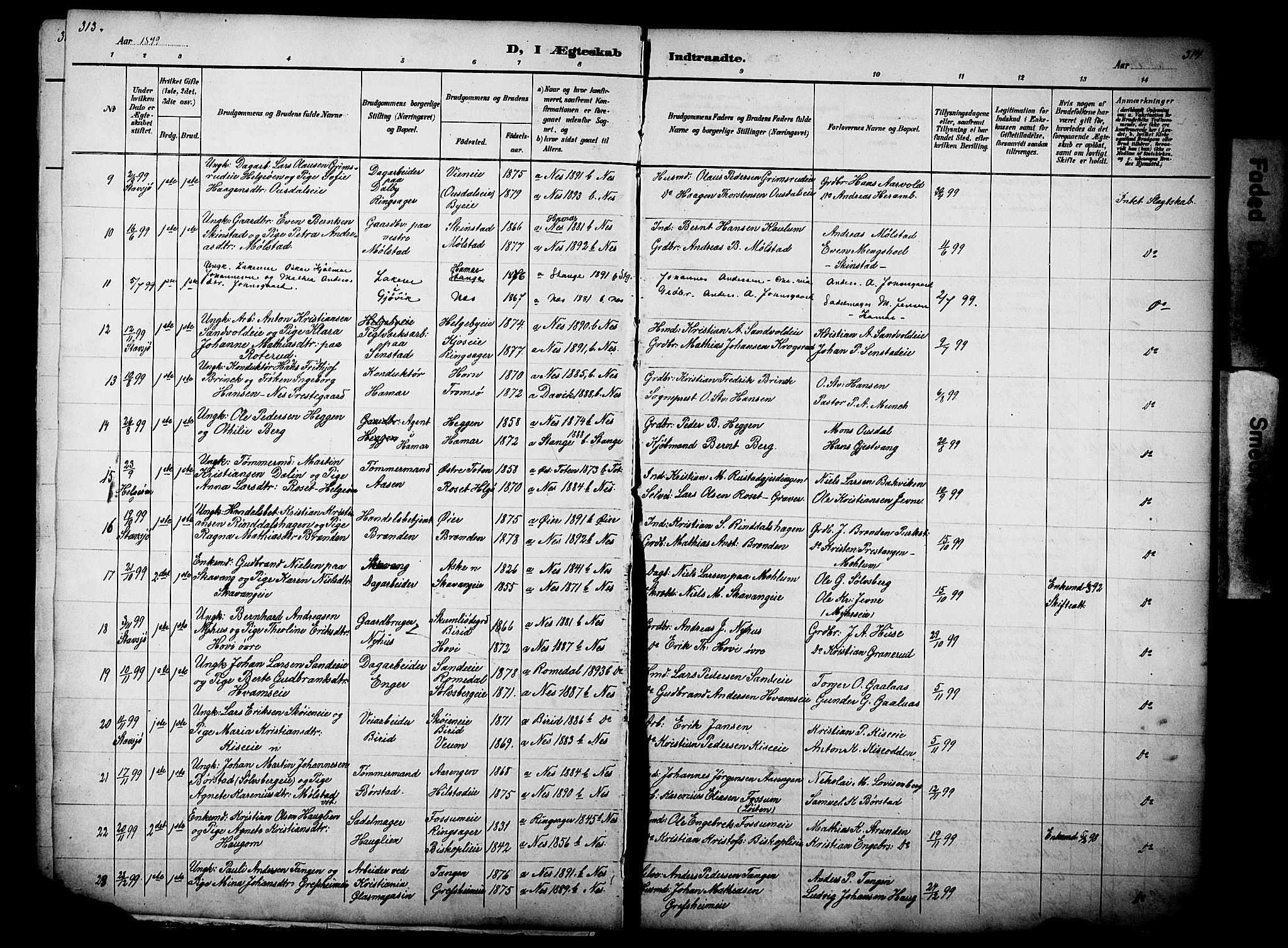 Nes prestekontor, Hedmark, AV/SAH-PREST-020/L/La/L0006: Parish register (copy) no. 6, 1890-1932, p. 313-314