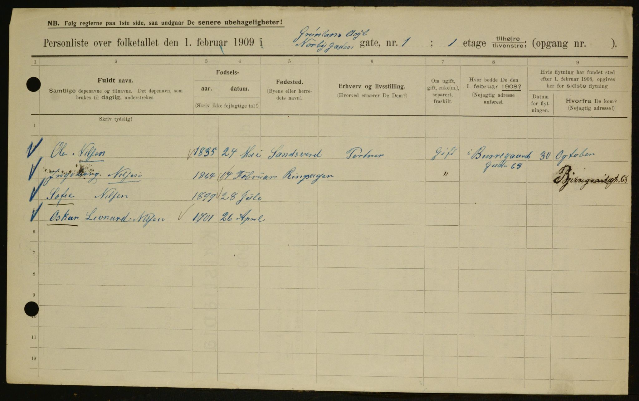 OBA, Municipal Census 1909 for Kristiania, 1909, p. 64641