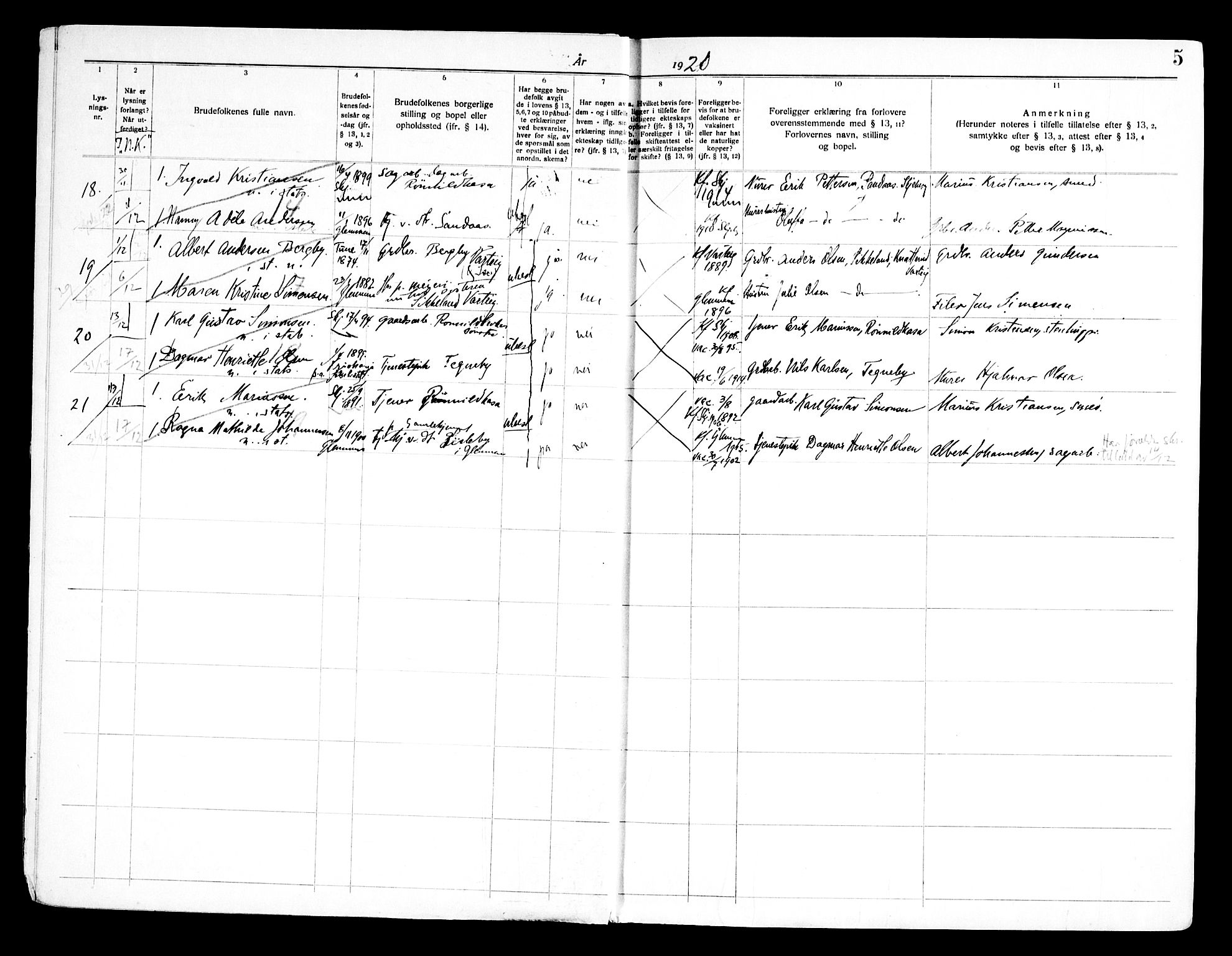 Skjeberg prestekontor Kirkebøker, AV/SAO-A-10923/H/Hc/L0001: Banns register no. III 1, 1919-1949, p. 5