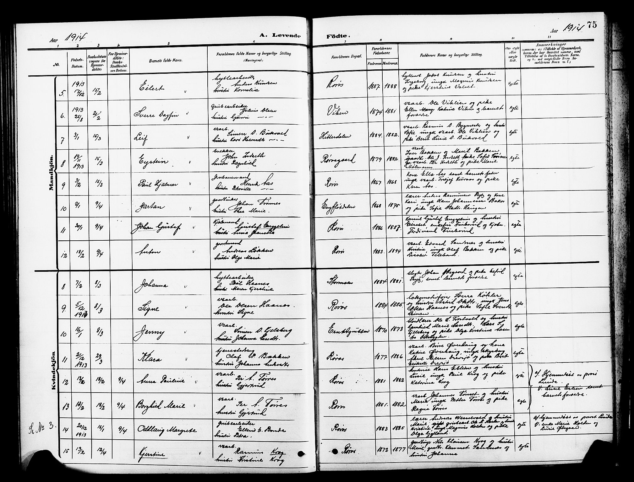 Ministerialprotokoller, klokkerbøker og fødselsregistre - Sør-Trøndelag, SAT/A-1456/681/L0942: Parish register (copy) no. 681C06, 1906-1925, p. 75