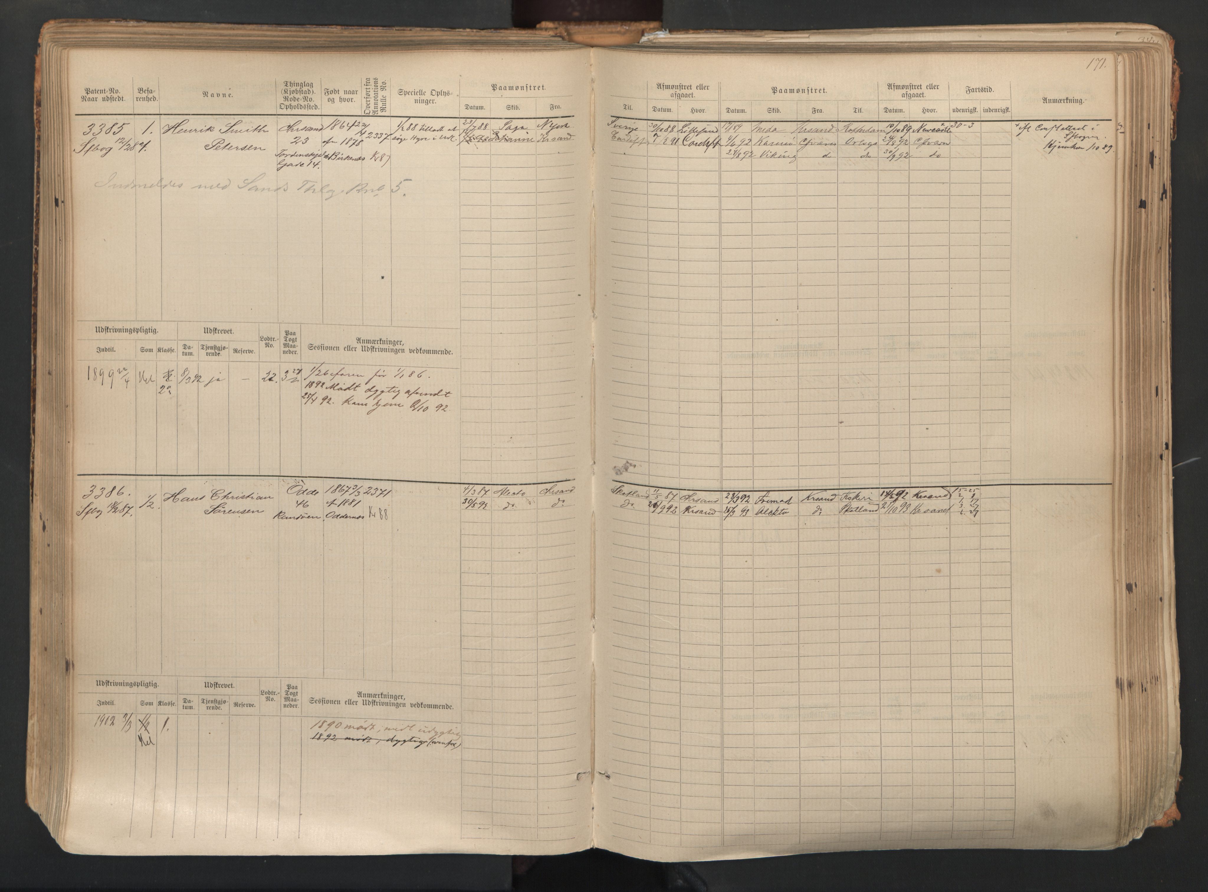 Kristiansand mønstringskrets, AV/SAK-2031-0015/F/Fb/L0007: Hovedrulle nr 3049-3810, I-14, 1883-1940, p. 173