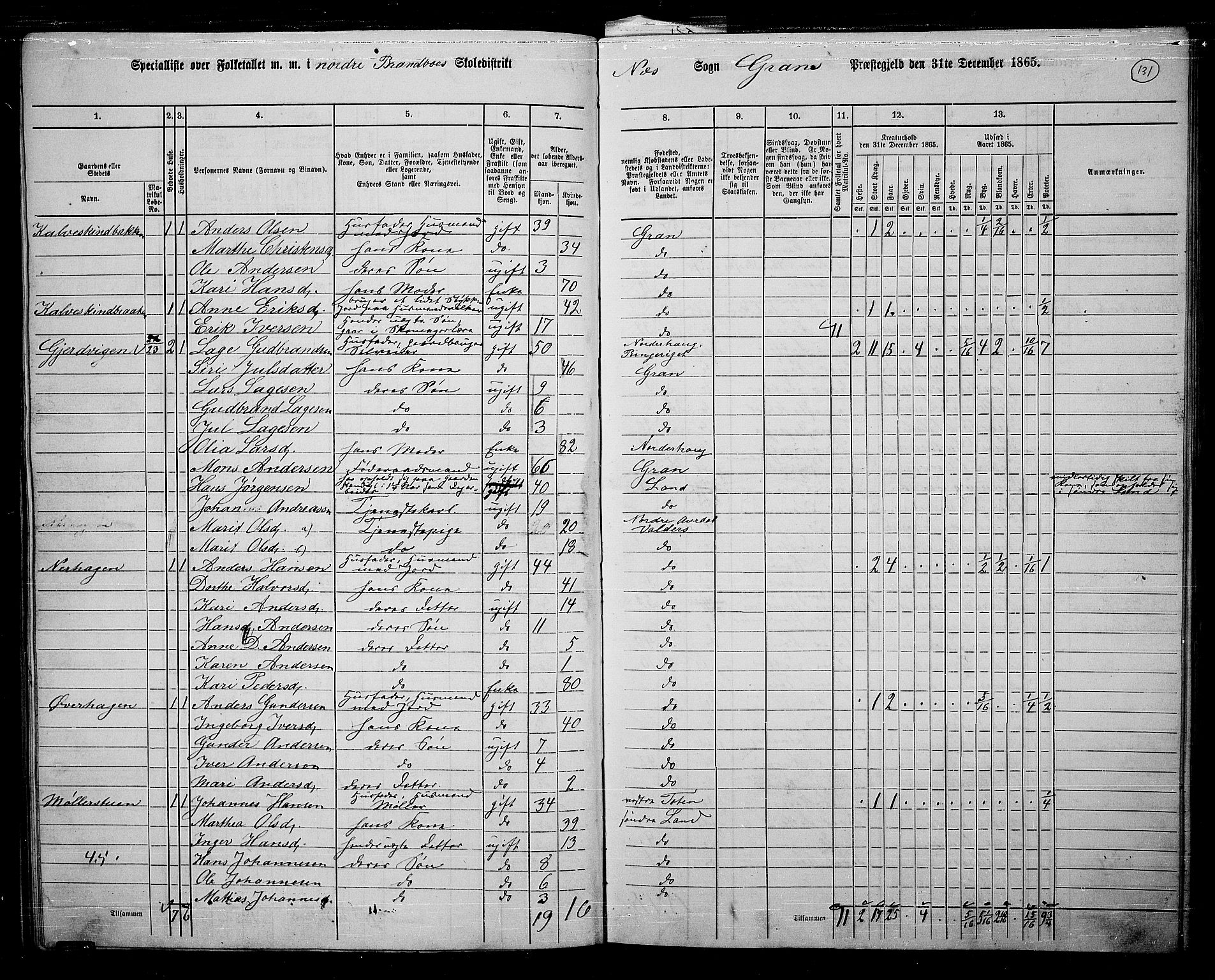 RA, 1865 census for Gran, 1865, p. 111