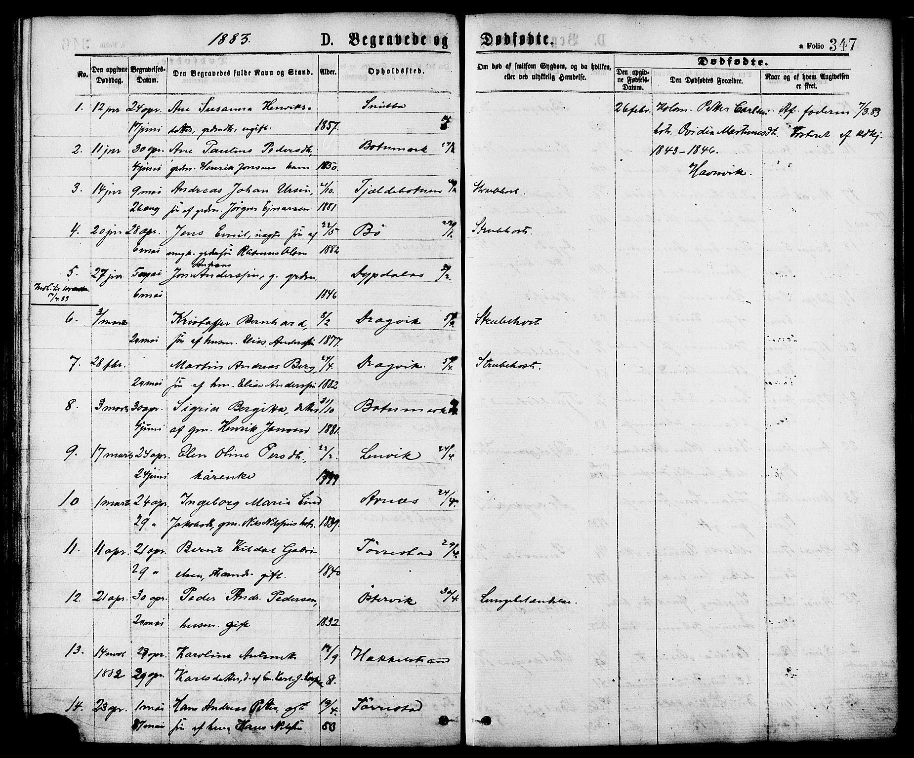 Ministerialprotokoller, klokkerbøker og fødselsregistre - Nordland, SAT/A-1459/863/L0897: Parish register (official) no. 863A09, 1872-1886, p. 347