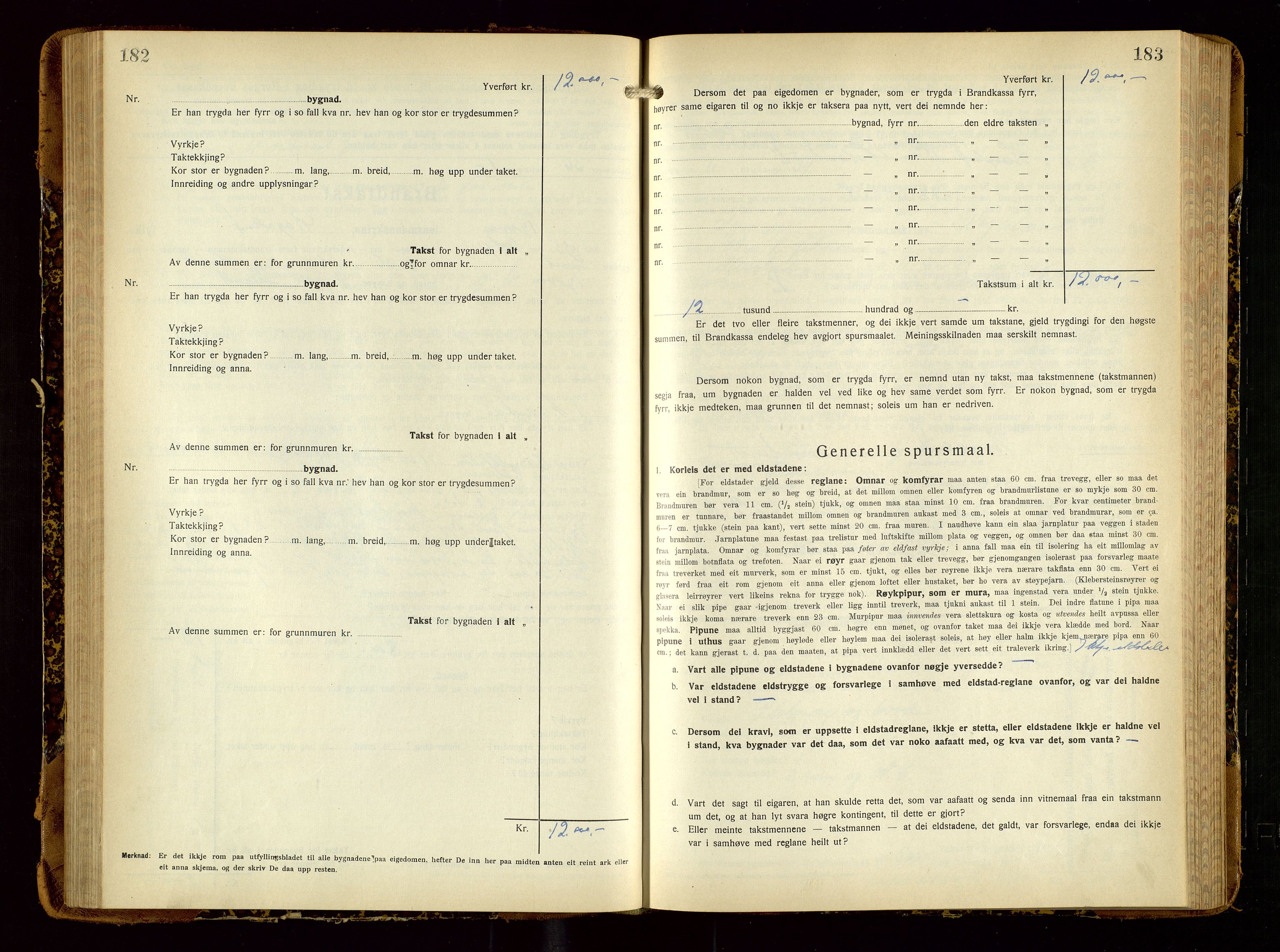 Tysvær lensmannskontor, AV/SAST-A-100192/Gob/L0003: "Brandtakstbok for Tysvær lensmannskrins", 1932-1955, p. 182-183