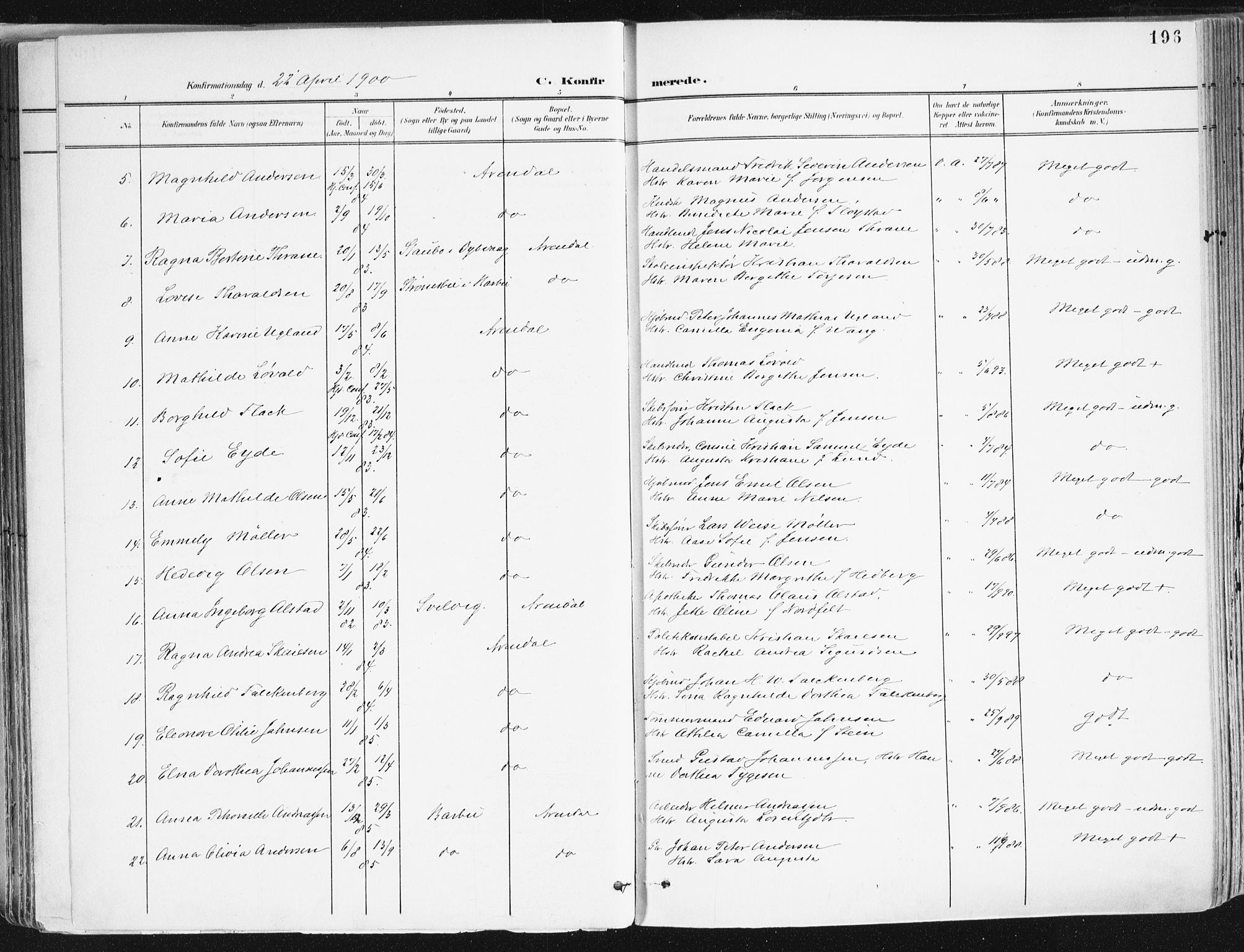 Arendal sokneprestkontor, Trefoldighet, AV/SAK-1111-0040/F/Fa/L0010: Parish register (official) no. A 10, 1900-1919, p. 196