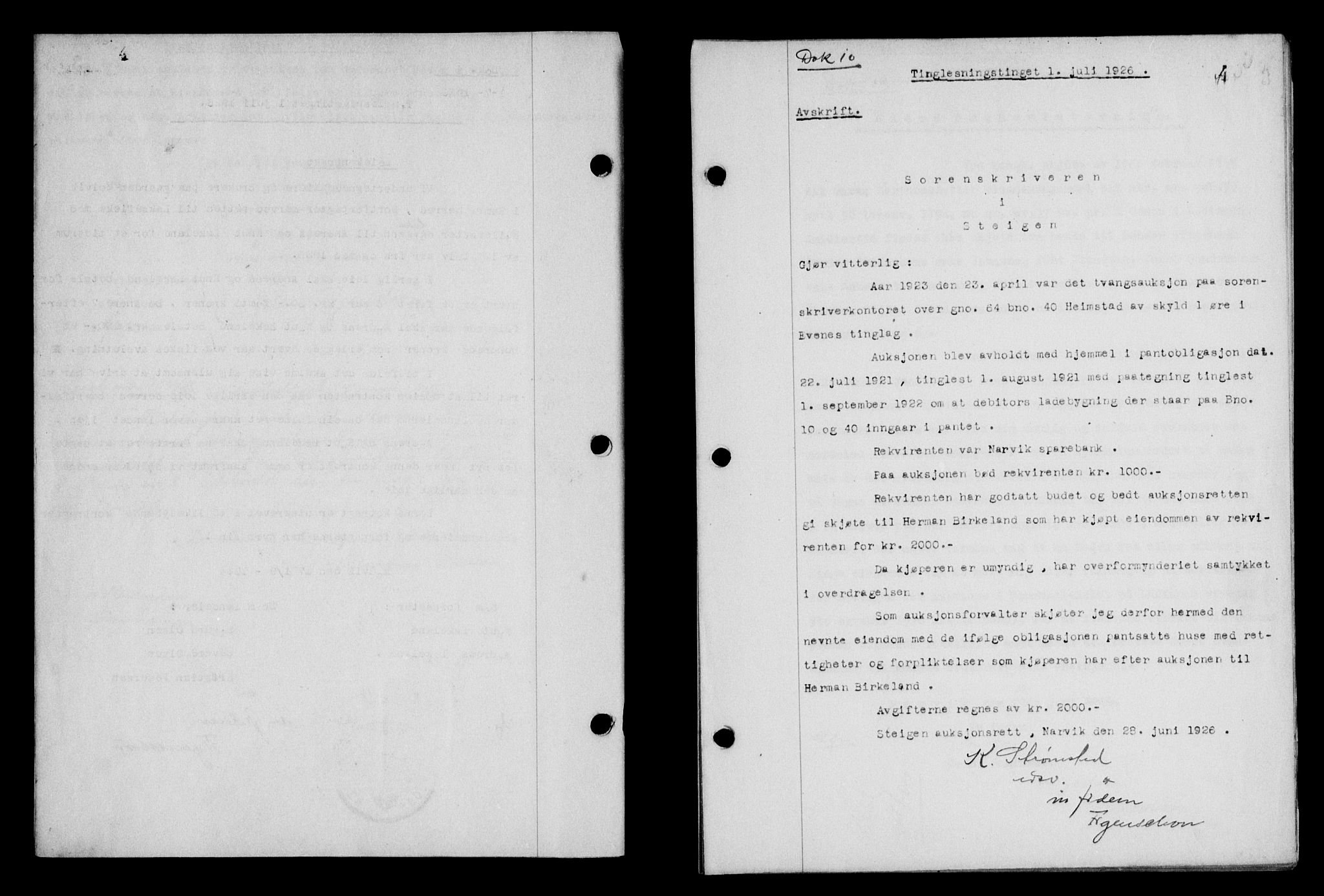 Steigen og Ofoten sorenskriveri, SAT/A-0030/1/2/2C/L0014: Mortgage book no. 13 og 15, 1926-1927, Deed date: 01.07.1926