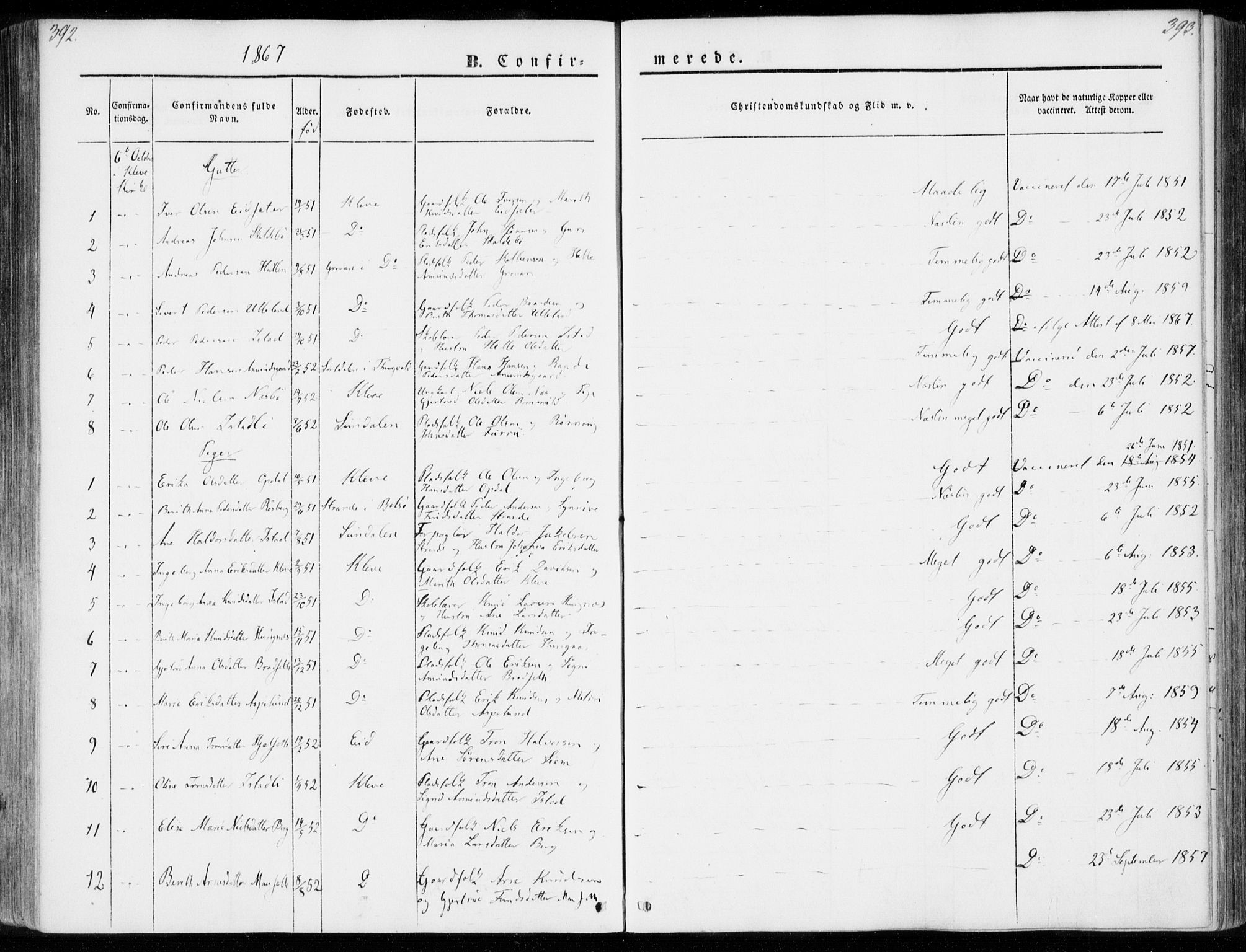 Ministerialprotokoller, klokkerbøker og fødselsregistre - Møre og Romsdal, AV/SAT-A-1454/557/L0680: Parish register (official) no. 557A02, 1843-1869, p. 392-393