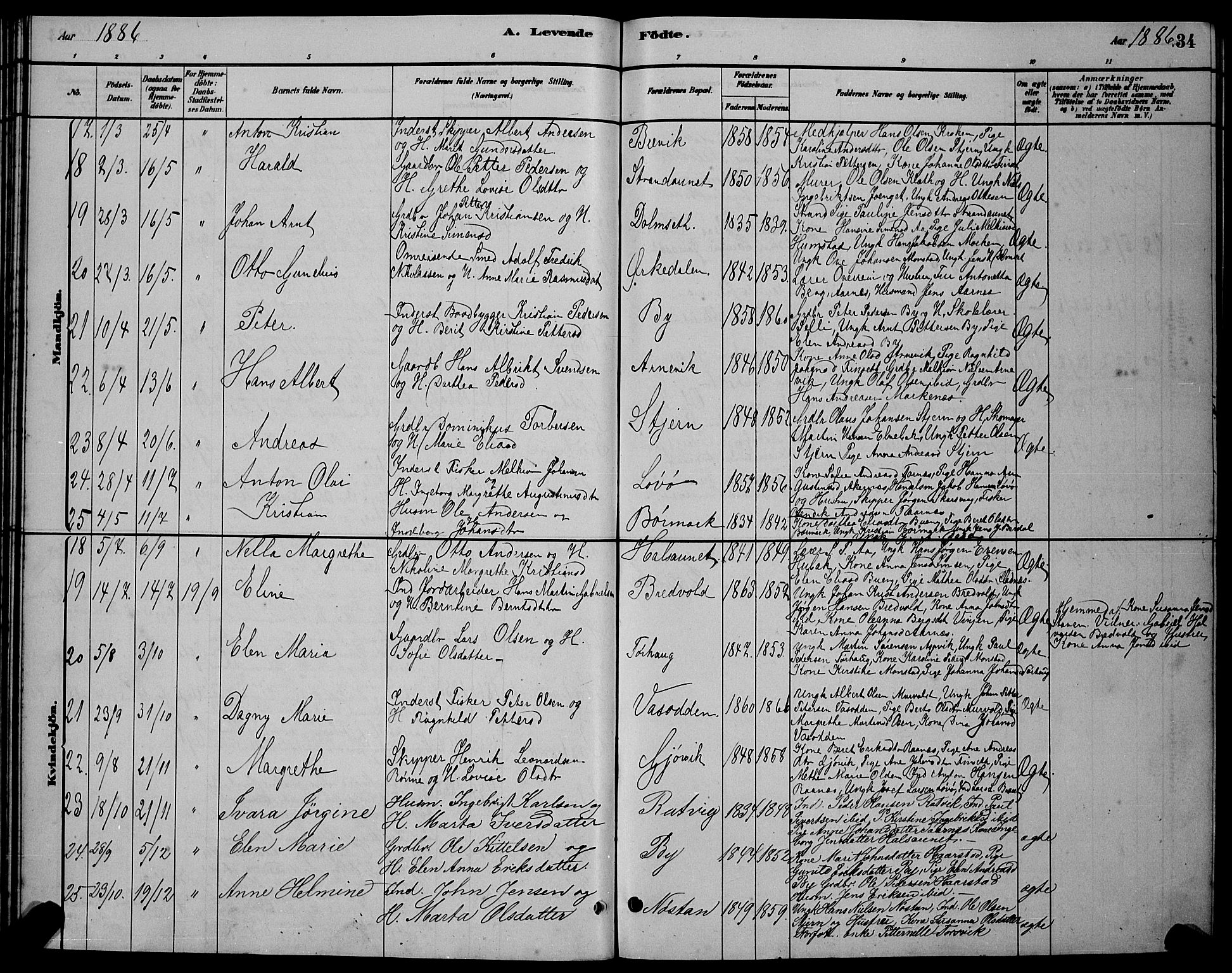 Ministerialprotokoller, klokkerbøker og fødselsregistre - Sør-Trøndelag, SAT/A-1456/655/L0687: Parish register (copy) no. 655C03, 1880-1898, p. 34