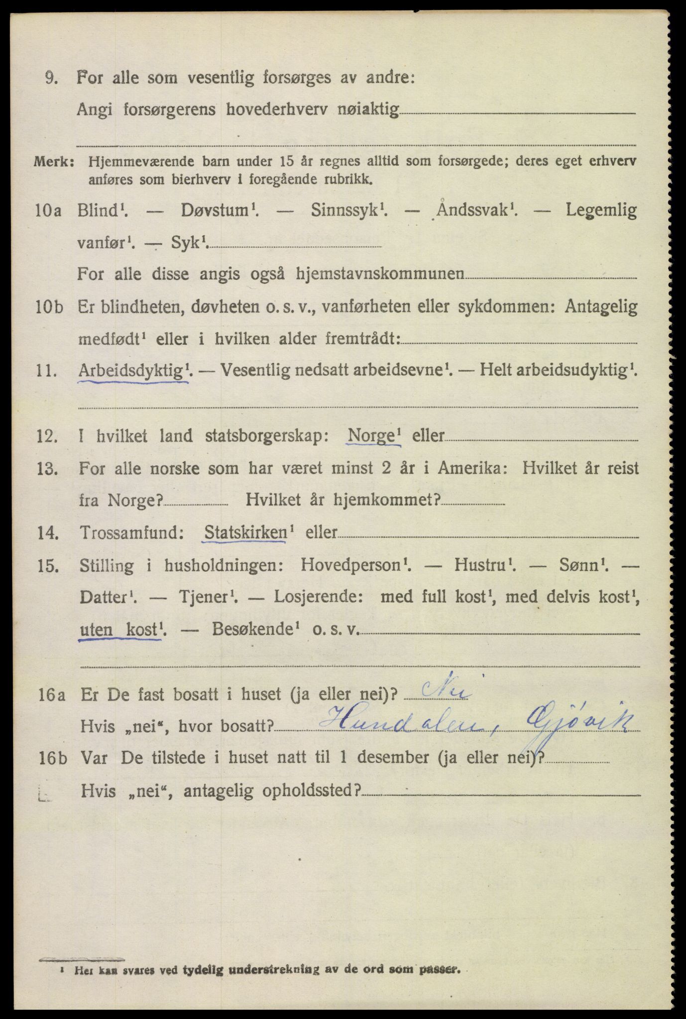 SAH, 1920 census for Vestre Toten, 1920, p. 11109