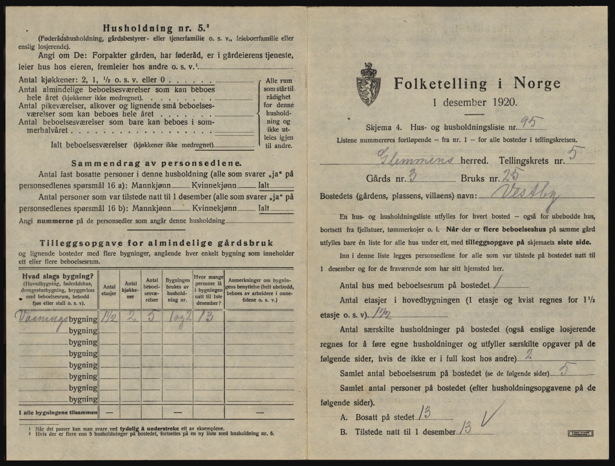 SAO, 1920 census for Glemmen, 1920, p. 1845