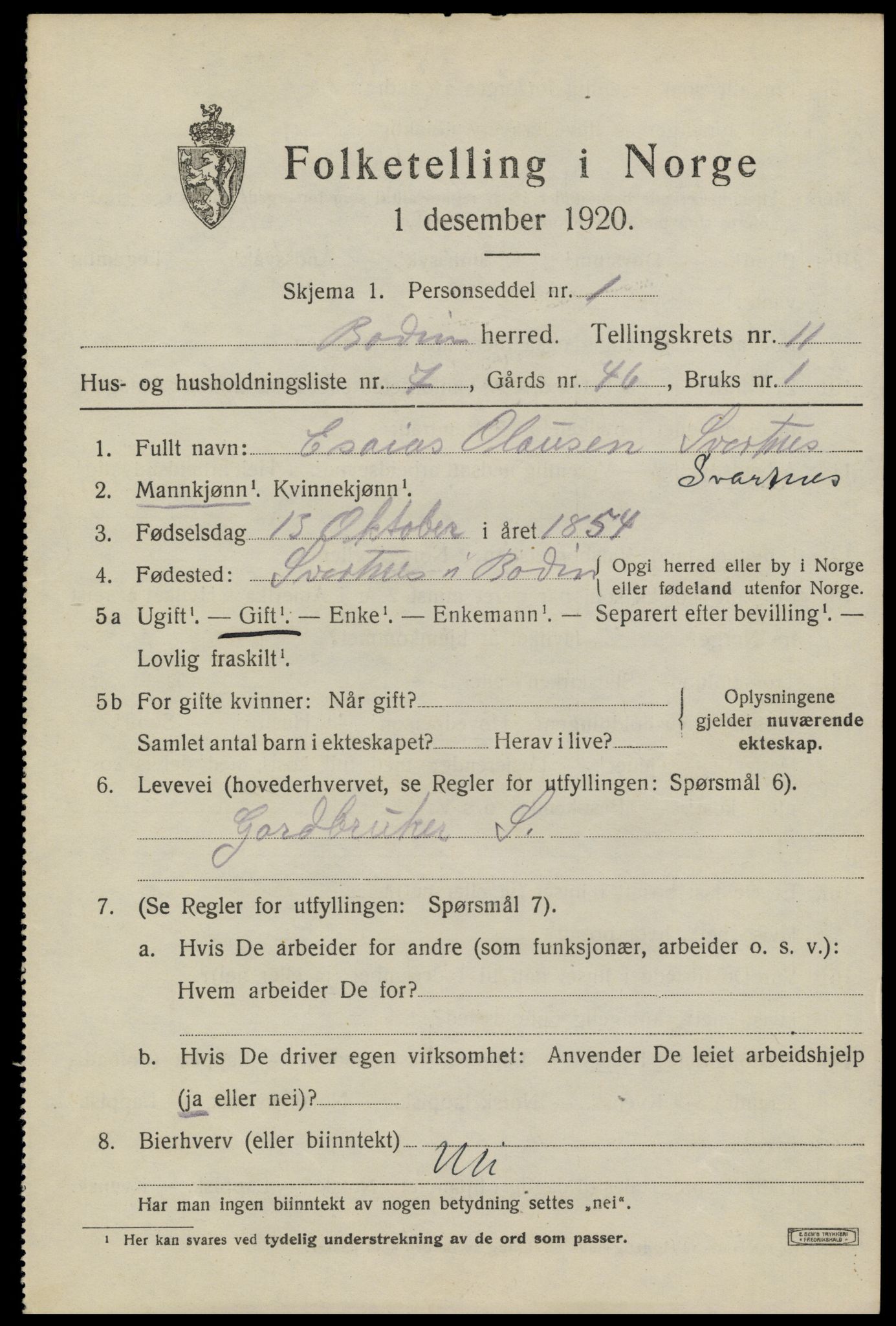 SAT, 1920 census for Bodin, 1920, p. 8424