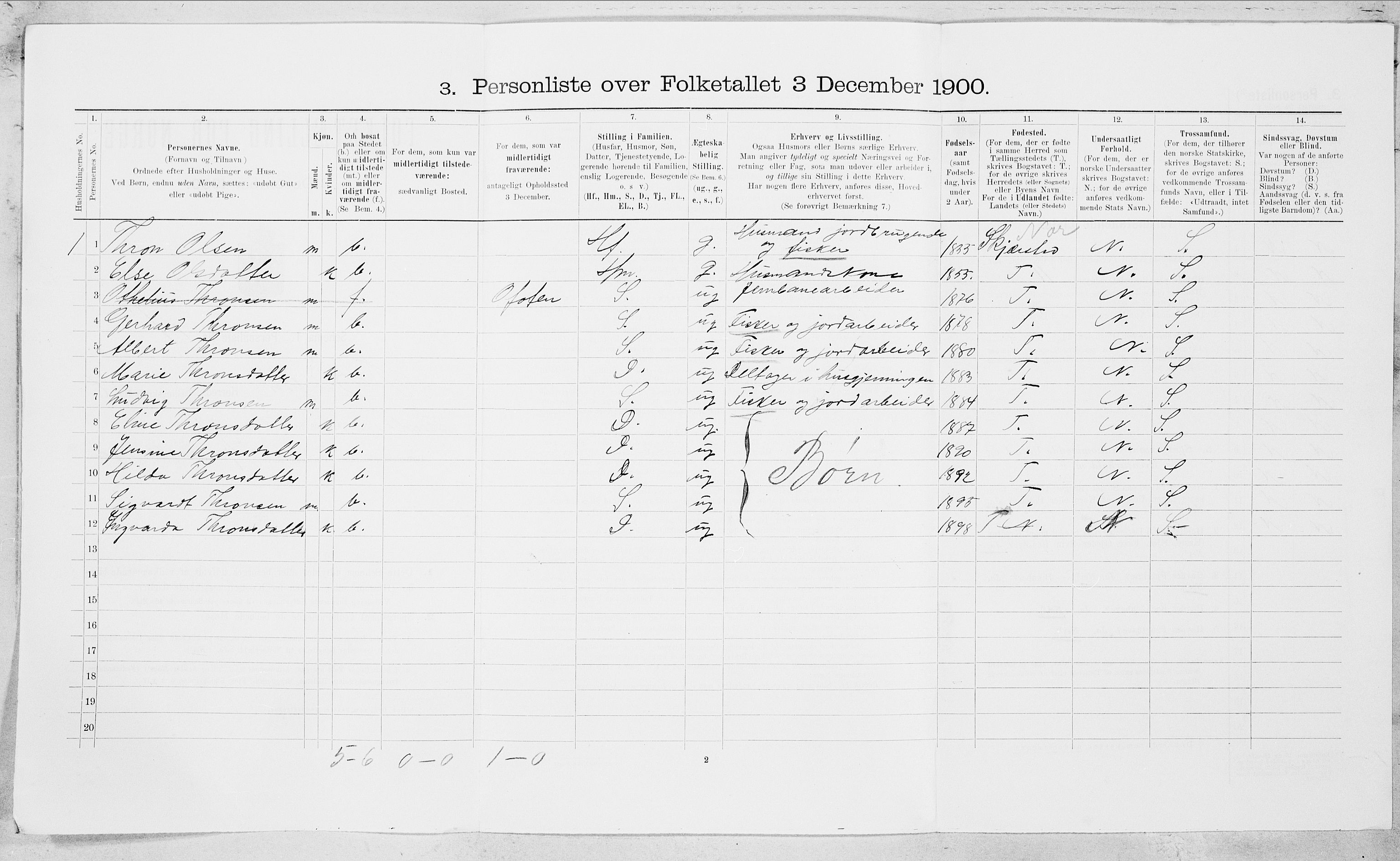 SAT, 1900 census for Bodin, 1900, p. 1203