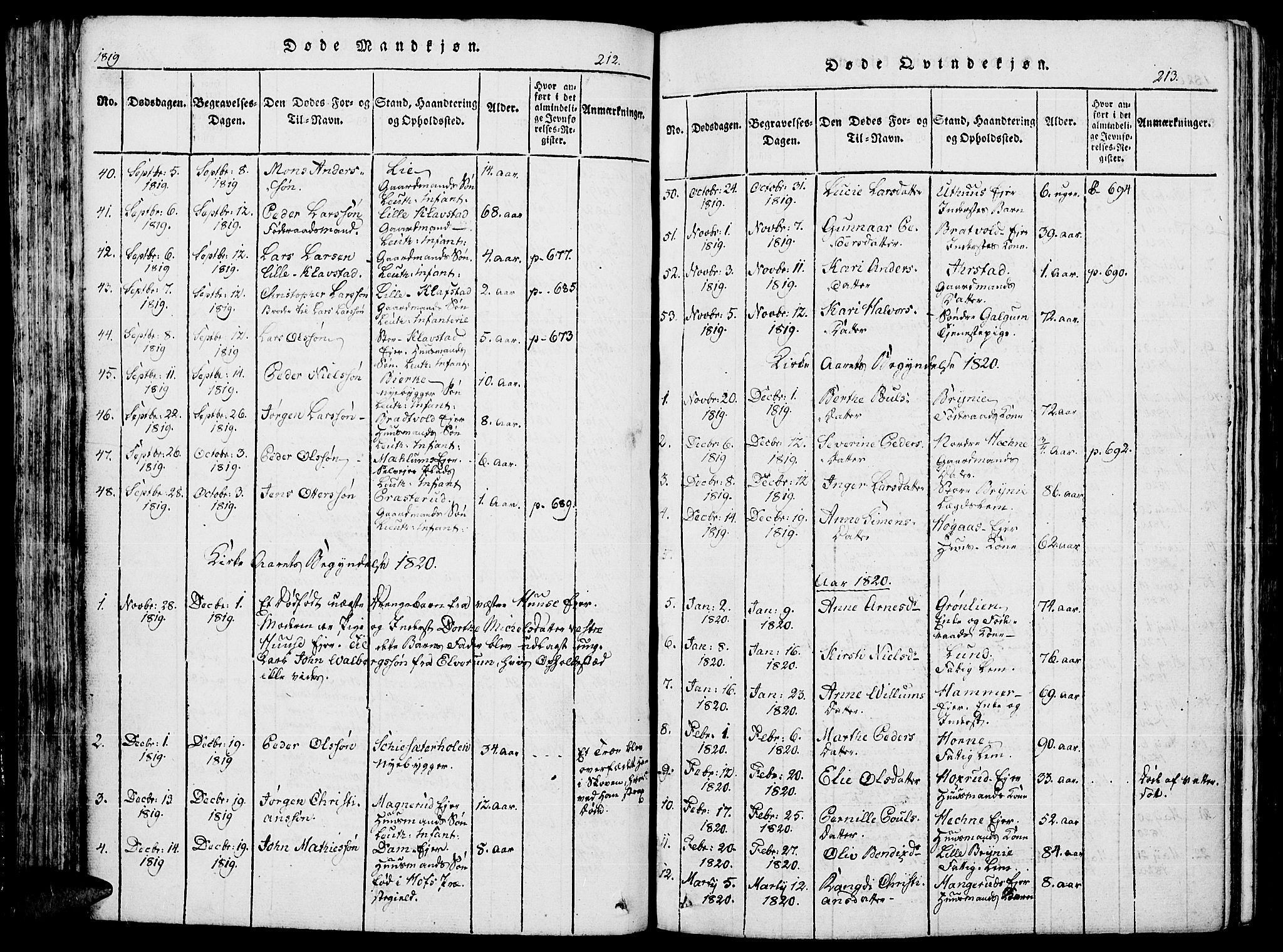 Romedal prestekontor, SAH/PREST-004/K/L0002: Parish register (official) no. 2, 1814-1828, p. 212-213