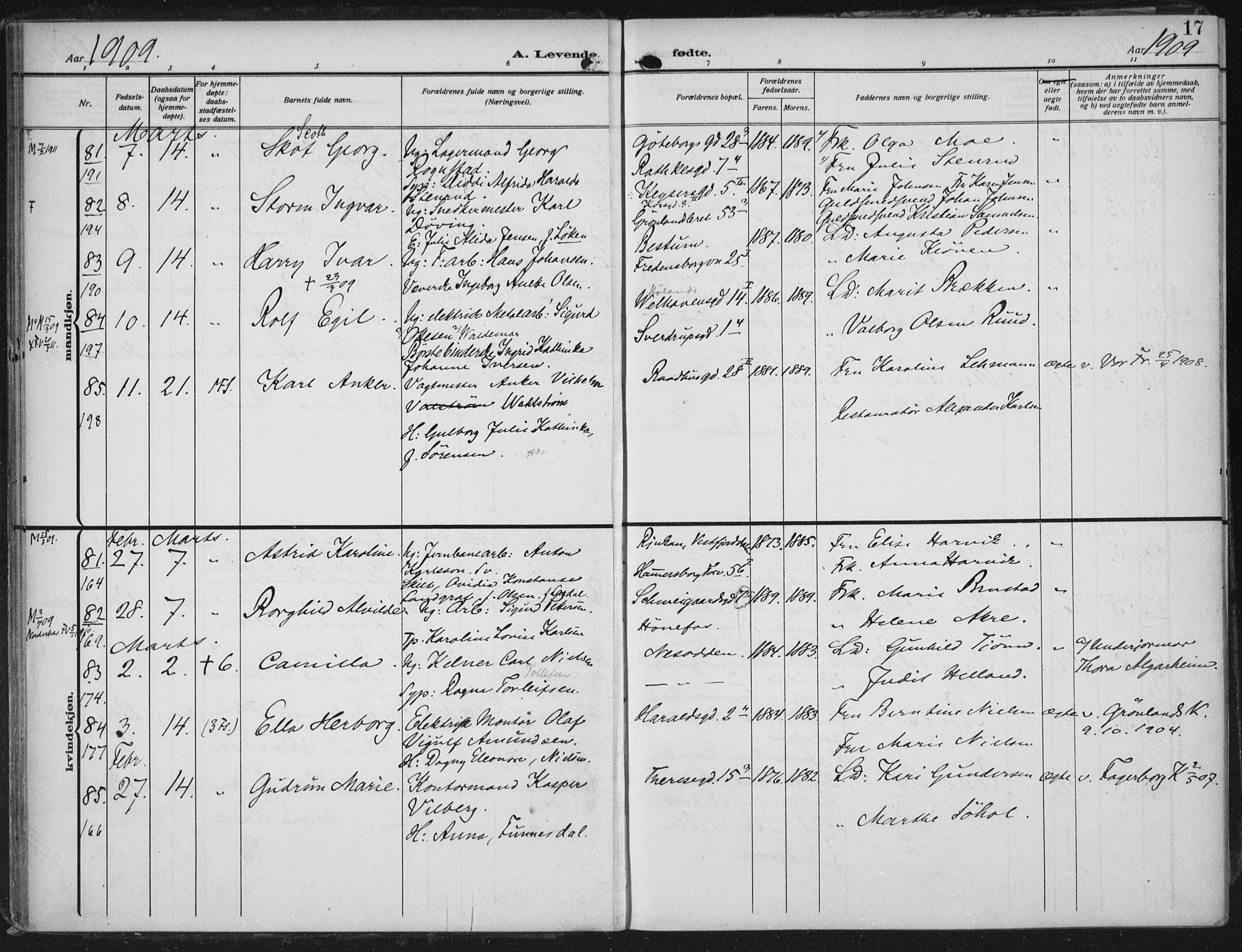 Rikshospitalet prestekontor Kirkebøker, SAO/A-10309b/F/L0014: Parish register (official) no. 14, 1909-1912, p. 17