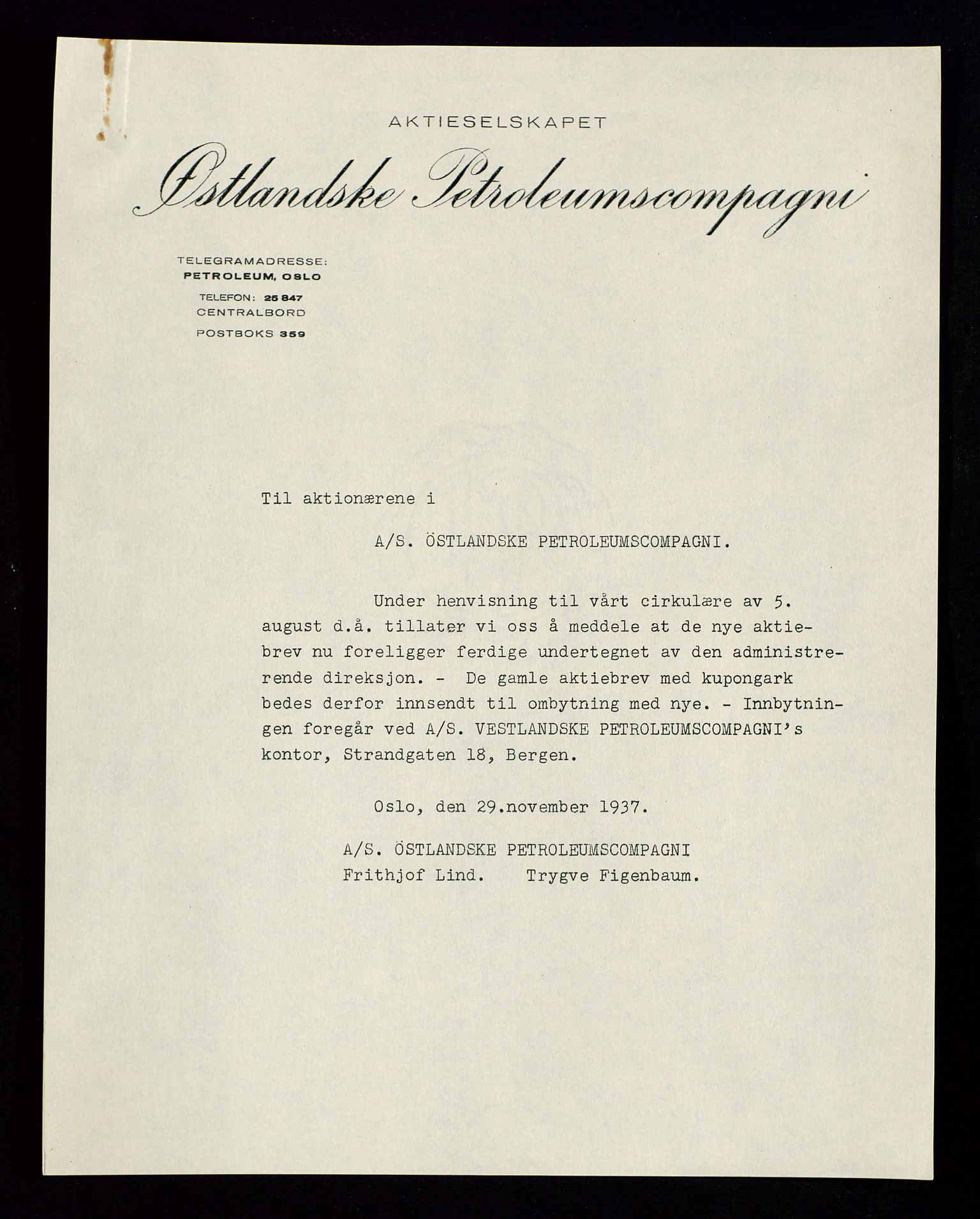 PA 1534 - Østlandske Petroleumscompagni A/S, AV/SAST-A-101954/A/Aa/L0002/0007: Generalforsamlinger. / Ekstraordinær generalforsamling, 1937, p. 12