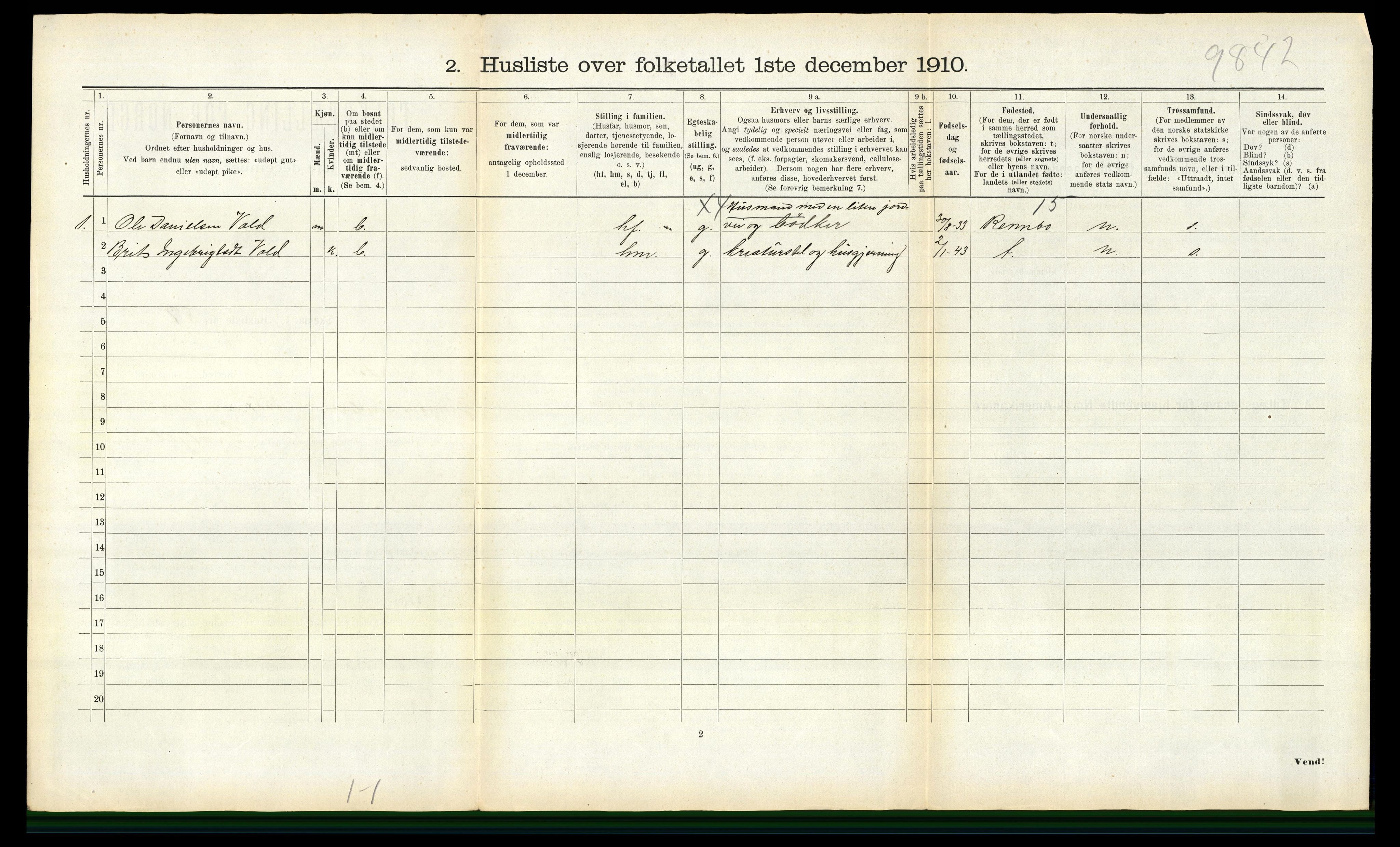RA, 1910 census for Oppdal, 1910, p. 1210