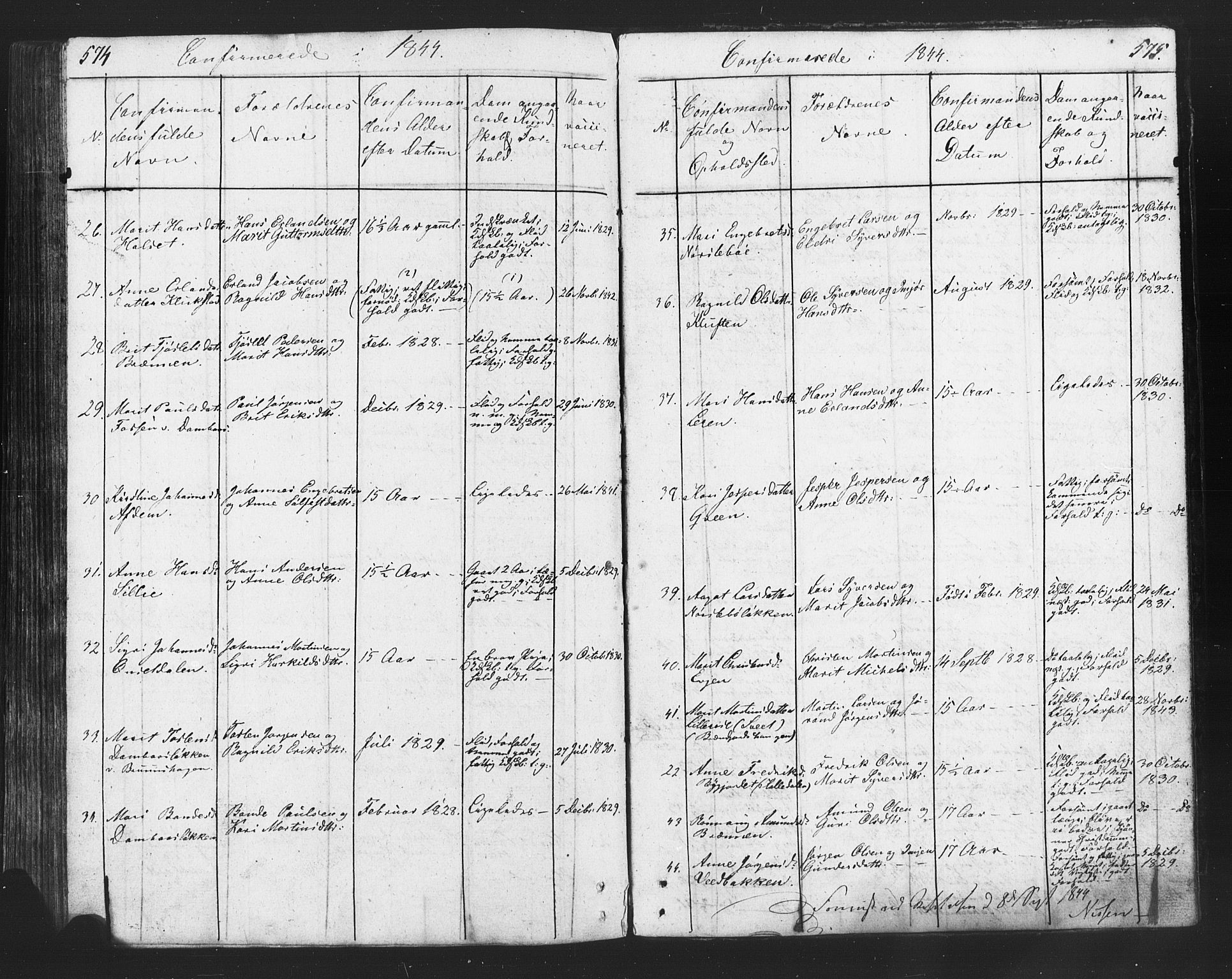 Lesja prestekontor, SAH/PREST-068/H/Ha/Hab/L0002: Parish register (copy) no. 2, 1832-1850, p. 574-575