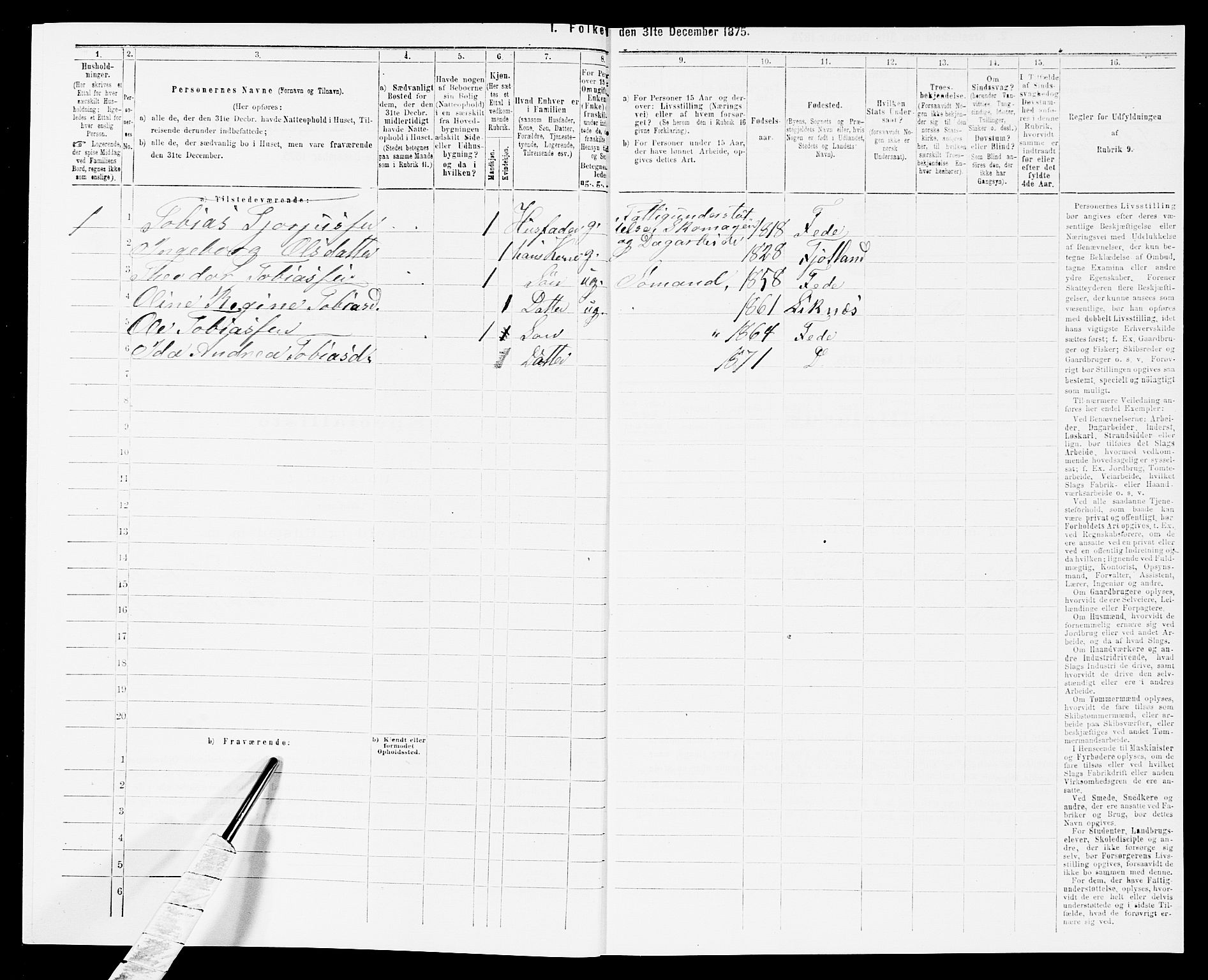 SAK, 1875 census for 1037P Kvinesdal, 1875, p. 1464