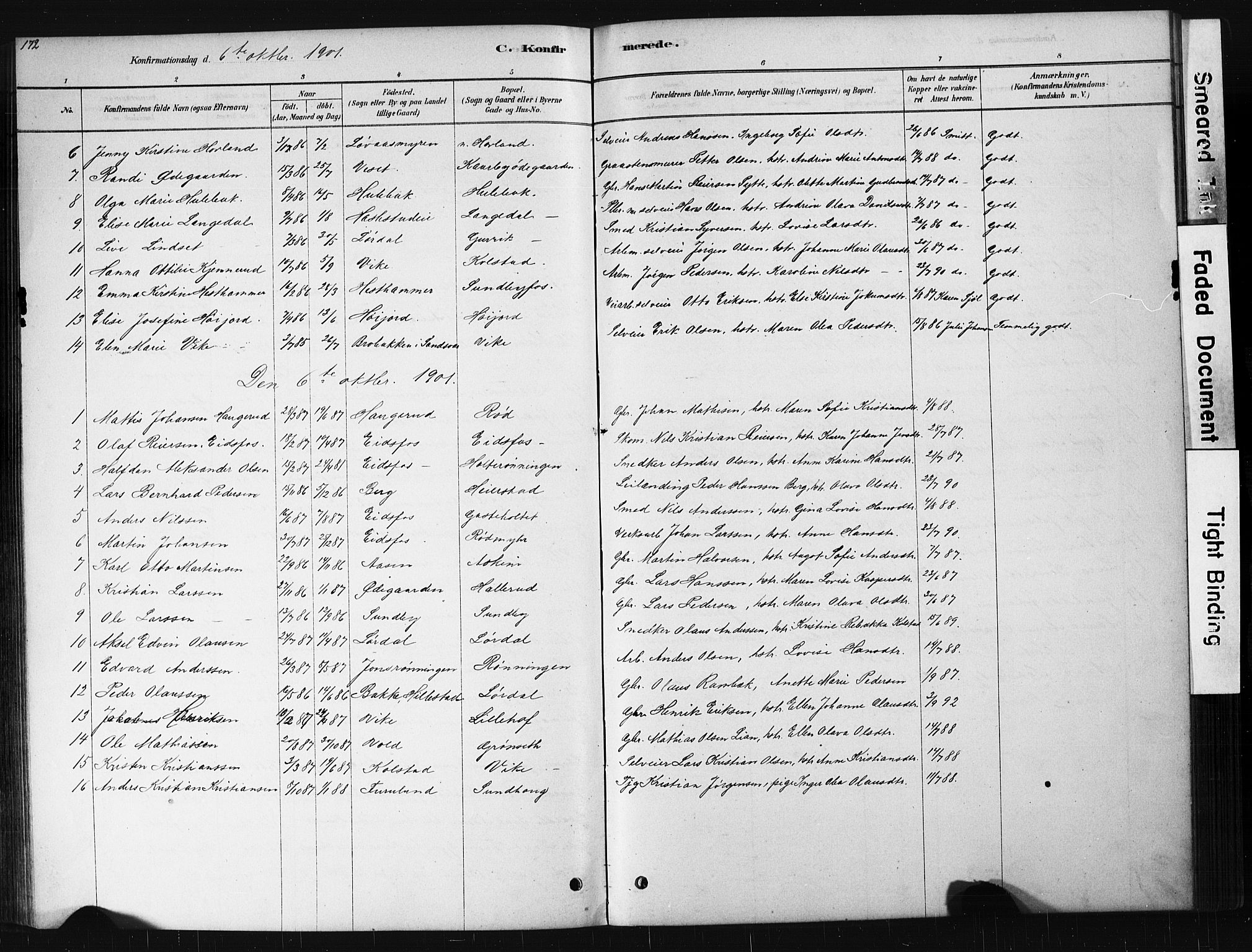 Hof kirkebøker, SAKO/A-64/G/Ga/L0004: Parish register (copy) no. I 4, 1878-1930, p. 172