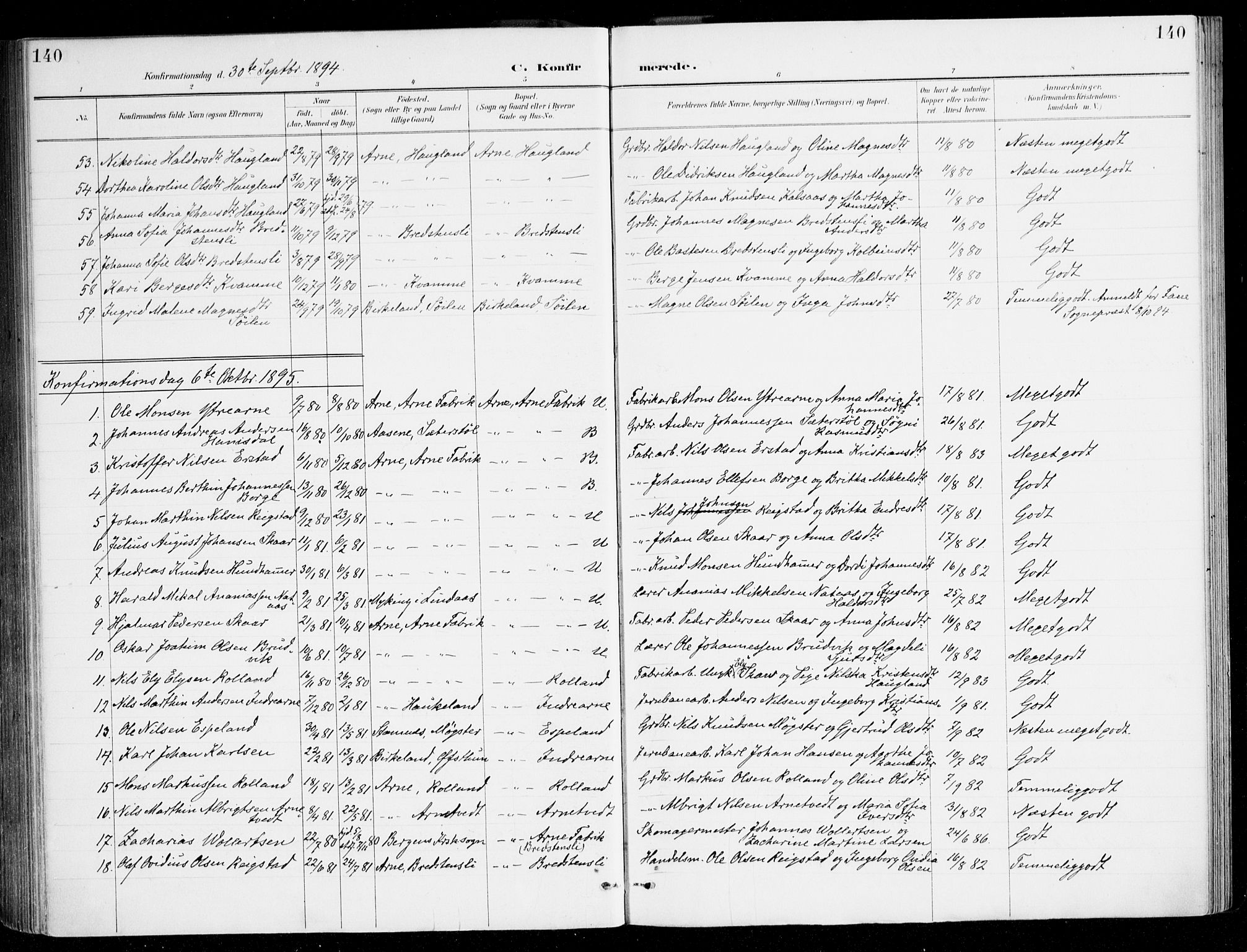 Haus sokneprestembete, SAB/A-75601/H/Haa/Haad/L0001: Parish register (official) no. D 1, 1887-1898, p. 140