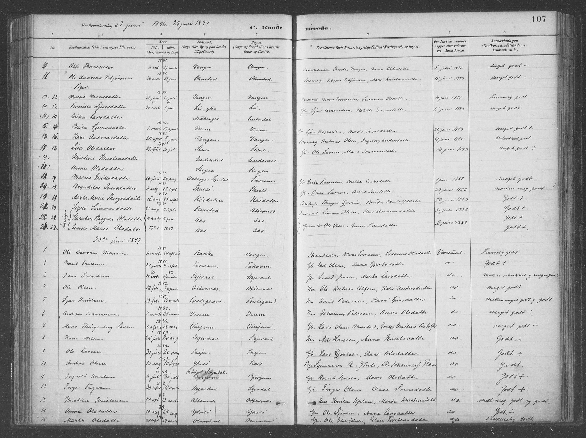 Aurland sokneprestembete, SAB/A-99937/H/Ha/Hab/L0001: Parish register (official) no. B  1, 1880-1909, p. 107