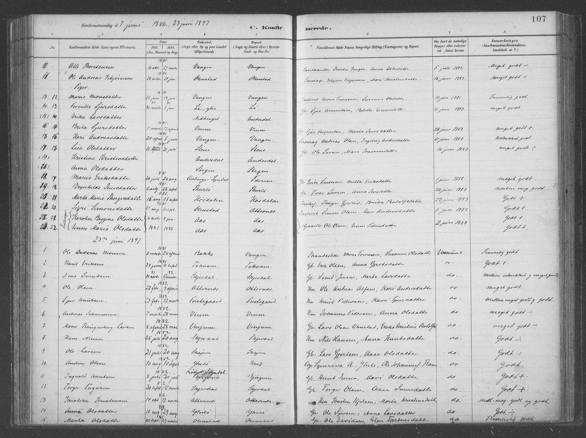 Aurland sokneprestembete, AV/SAB-A-99937/H/Ha/Hab/L0001: Parish register (official) no. B  1, 1880-1909, p. 107