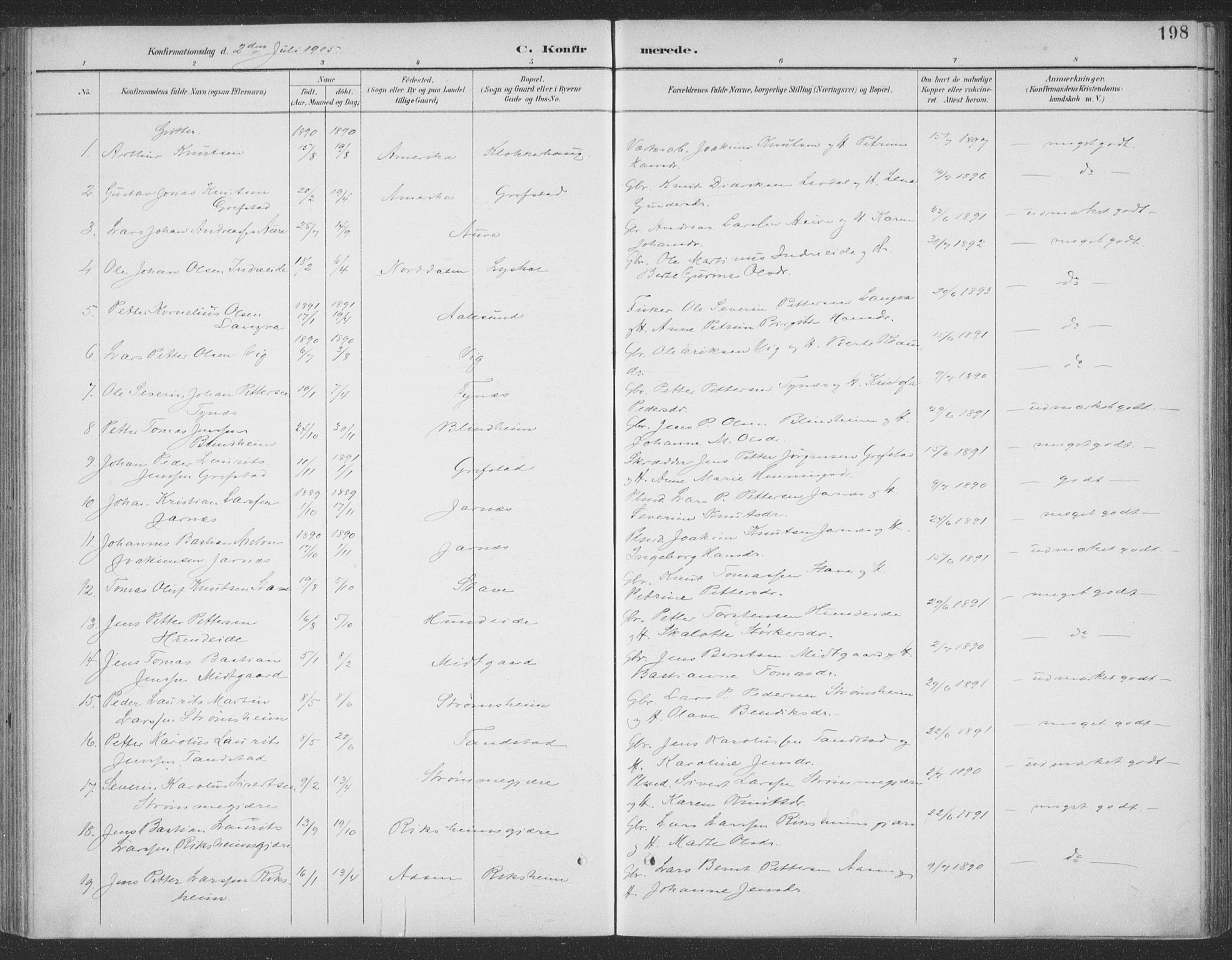 Ministerialprotokoller, klokkerbøker og fødselsregistre - Møre og Romsdal, SAT/A-1454/523/L0335: Parish register (official) no. 523A02, 1891-1911, p. 198