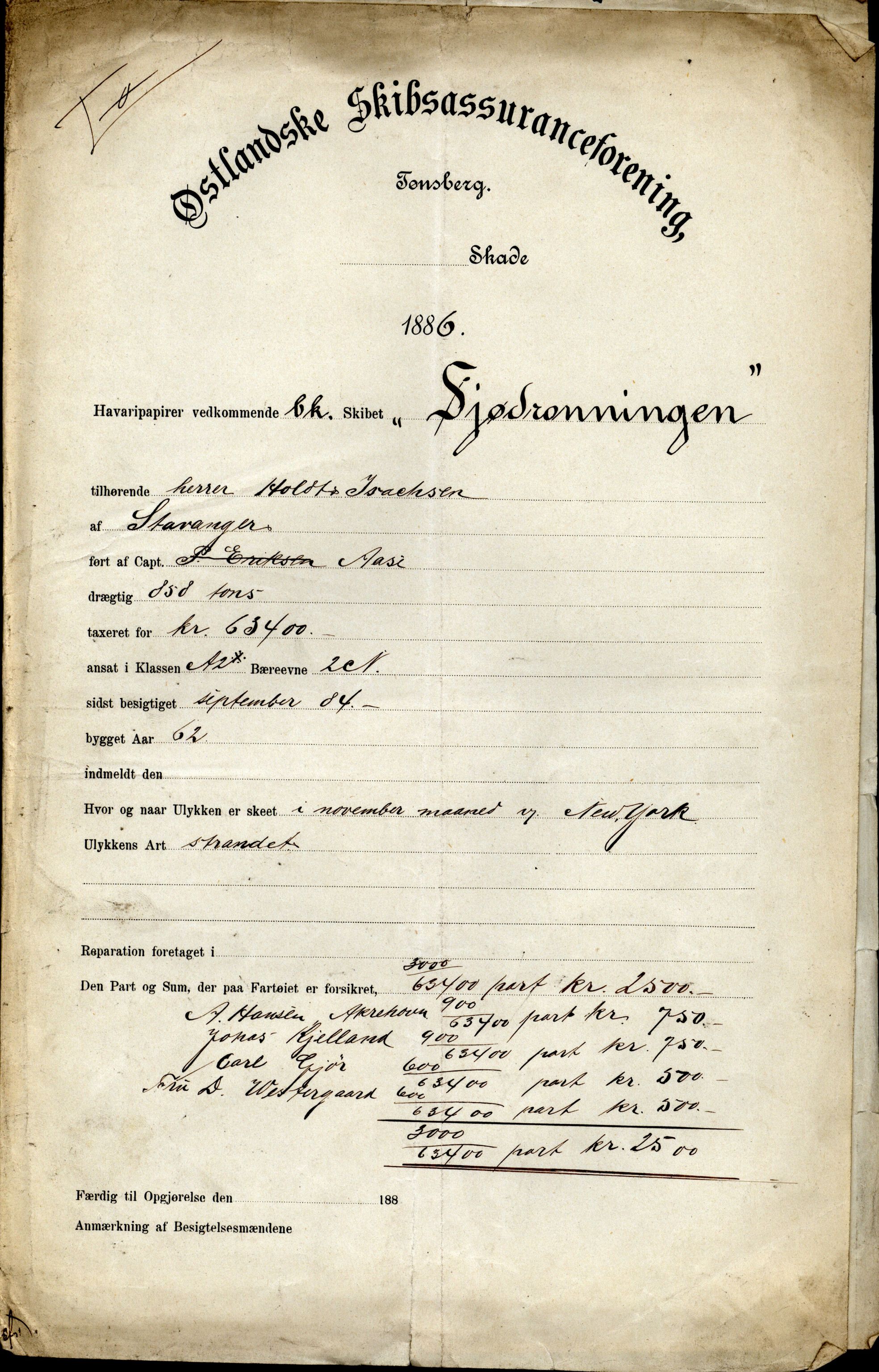 Pa 63 - Østlandske skibsassuranceforening, VEMU/A-1079/G/Ga/L0019/0013: Havaridokumenter / Christopher Columbus, Roma, Condor, Sjødronningen, 1886, p. 10