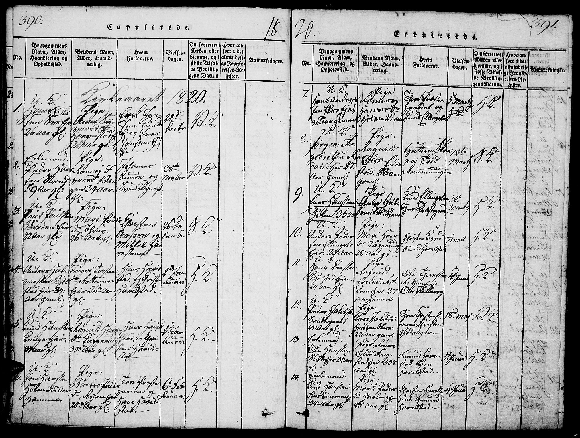 Vågå prestekontor, SAH/PREST-076/H/Ha/Haa/L0003: Parish register (official) no. 3, 1815-1827, p. 390-391