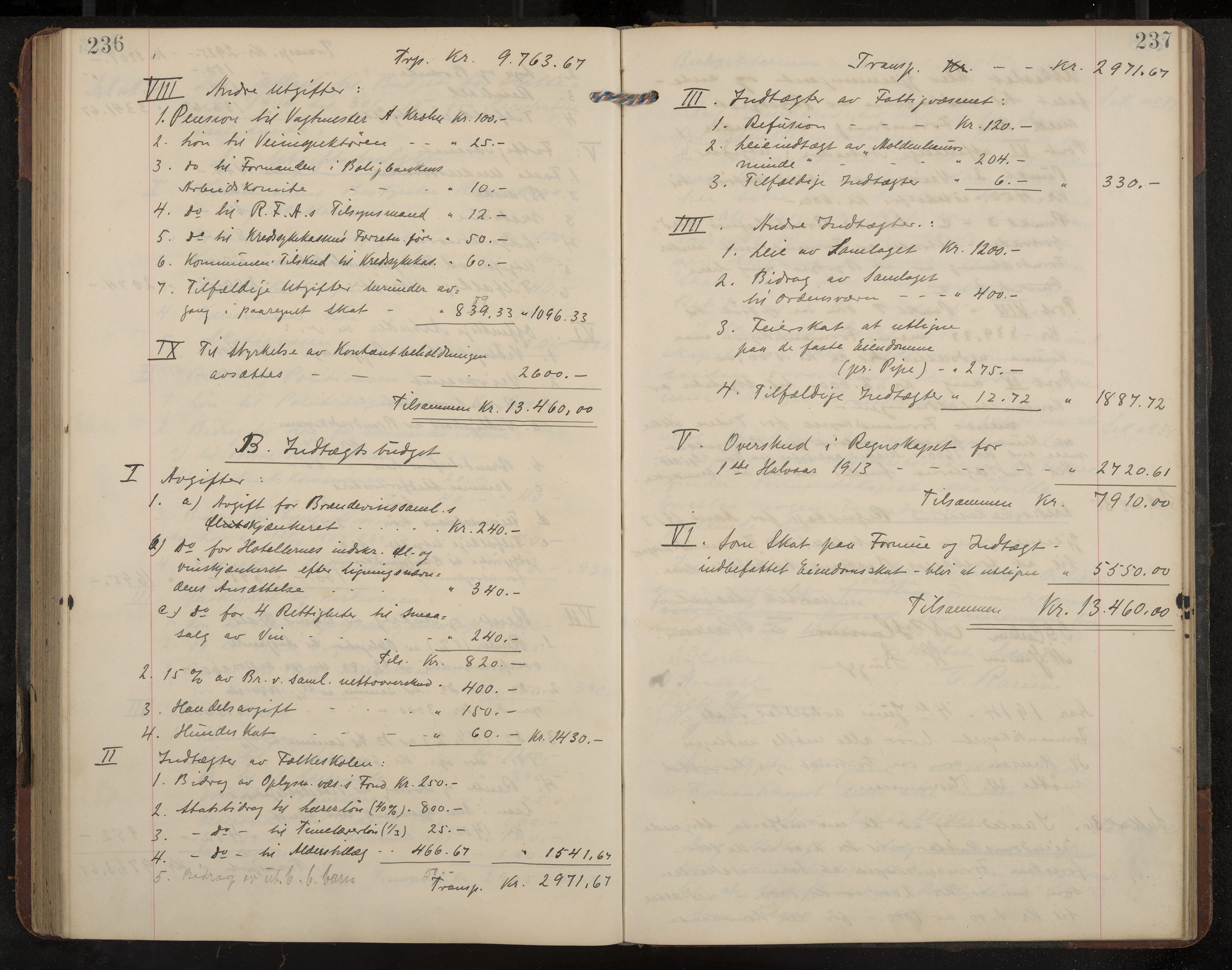 Åsgårdstrand formannskap og sentraladministrasjon, IKAK/0704021/A/L0004: Møtebok med register, 1908-1915, p. 236-237