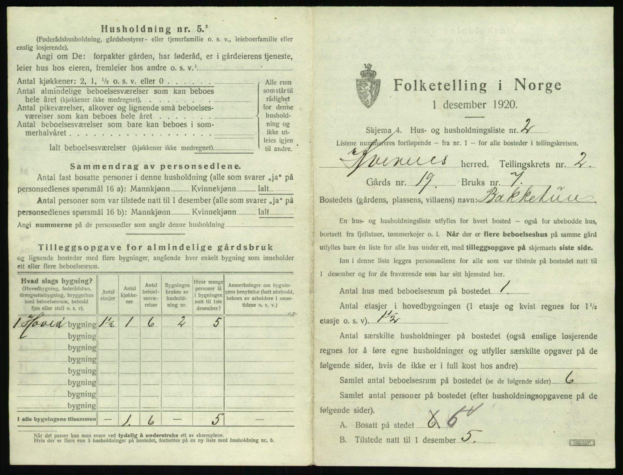 SAT, 1920 census for Kvernes, 1920, p. 121