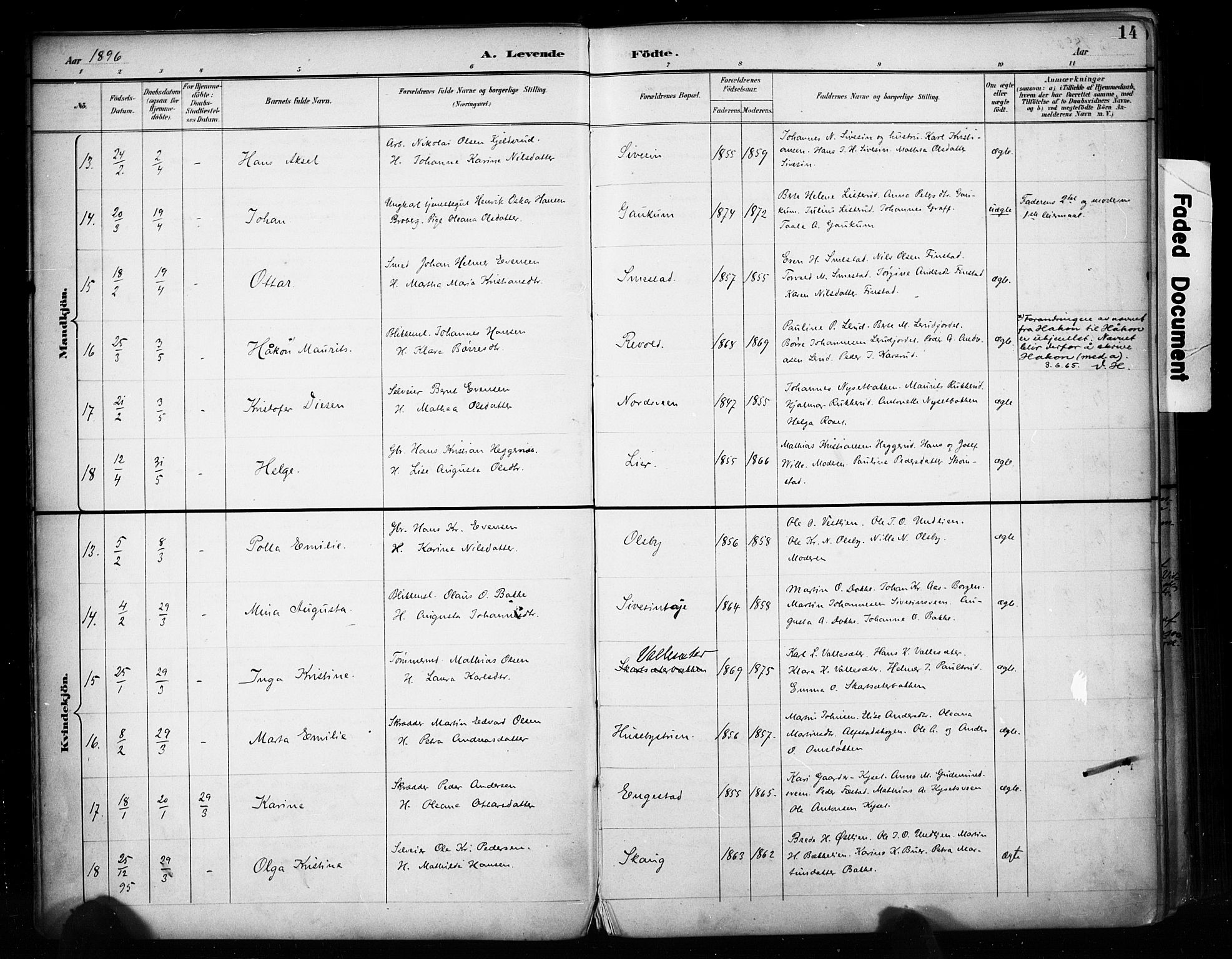 Vestre Toten prestekontor, AV/SAH-PREST-108/H/Ha/Haa/L0011: Parish register (official) no. 11, 1895-1906, p. 14