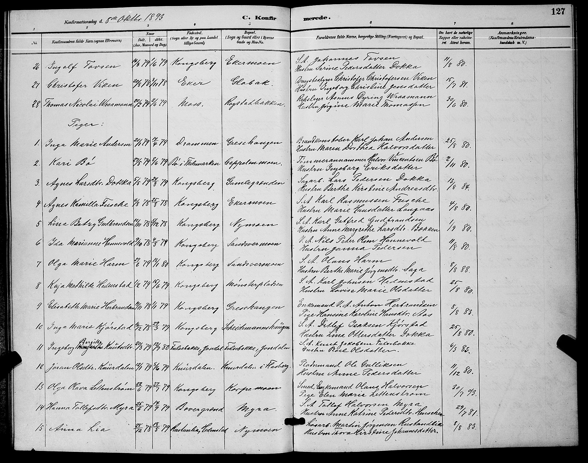 Kongsberg kirkebøker, SAKO/A-22/G/Ga/L0006: Parish register (copy) no. 6, 1890-1901, p. 127