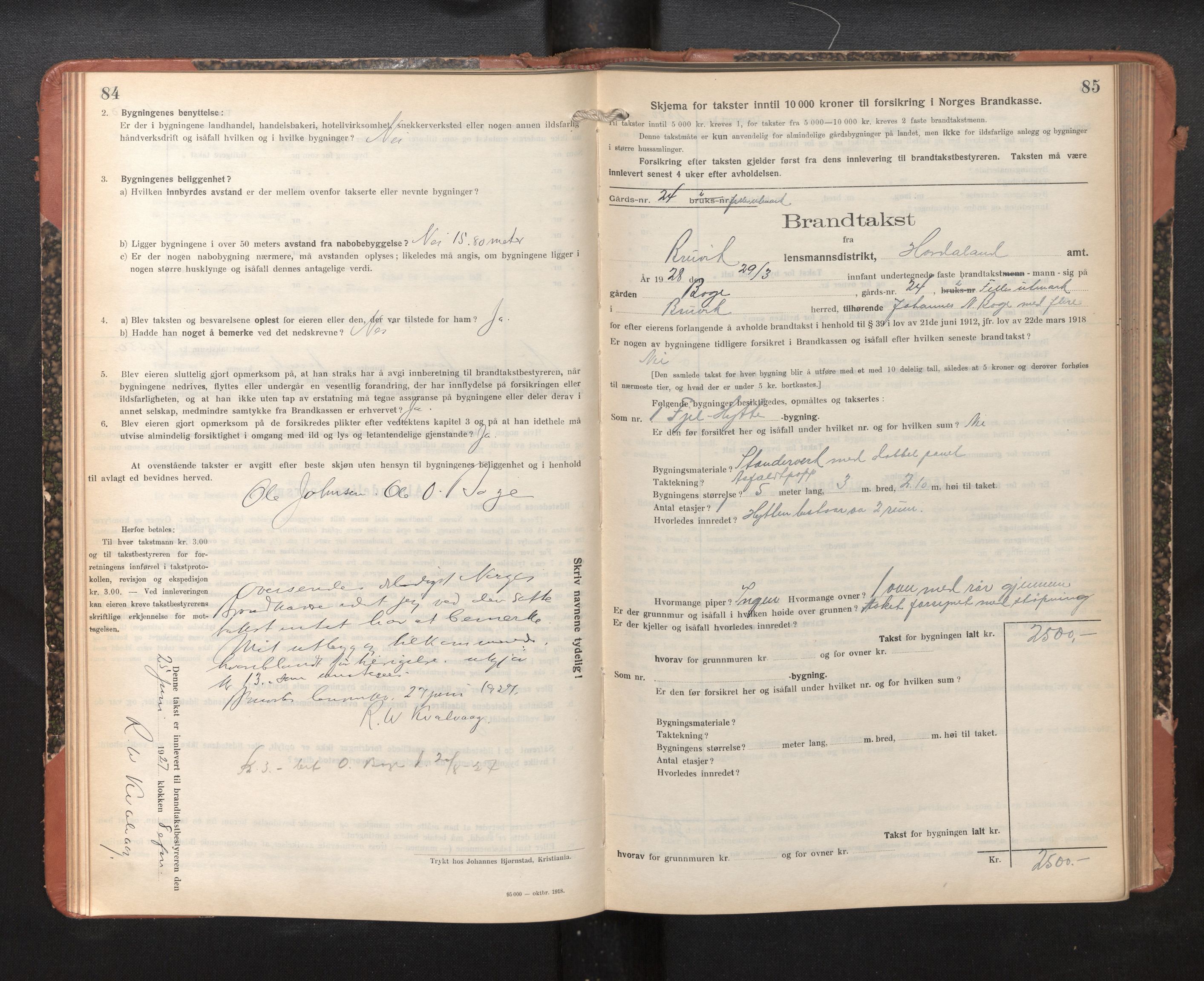 Lensmannen i Bruvik, SAB/A-31301/0012/L0010: Branntakstprotokoll, skjematakst, 1925-1936, p. 84-85