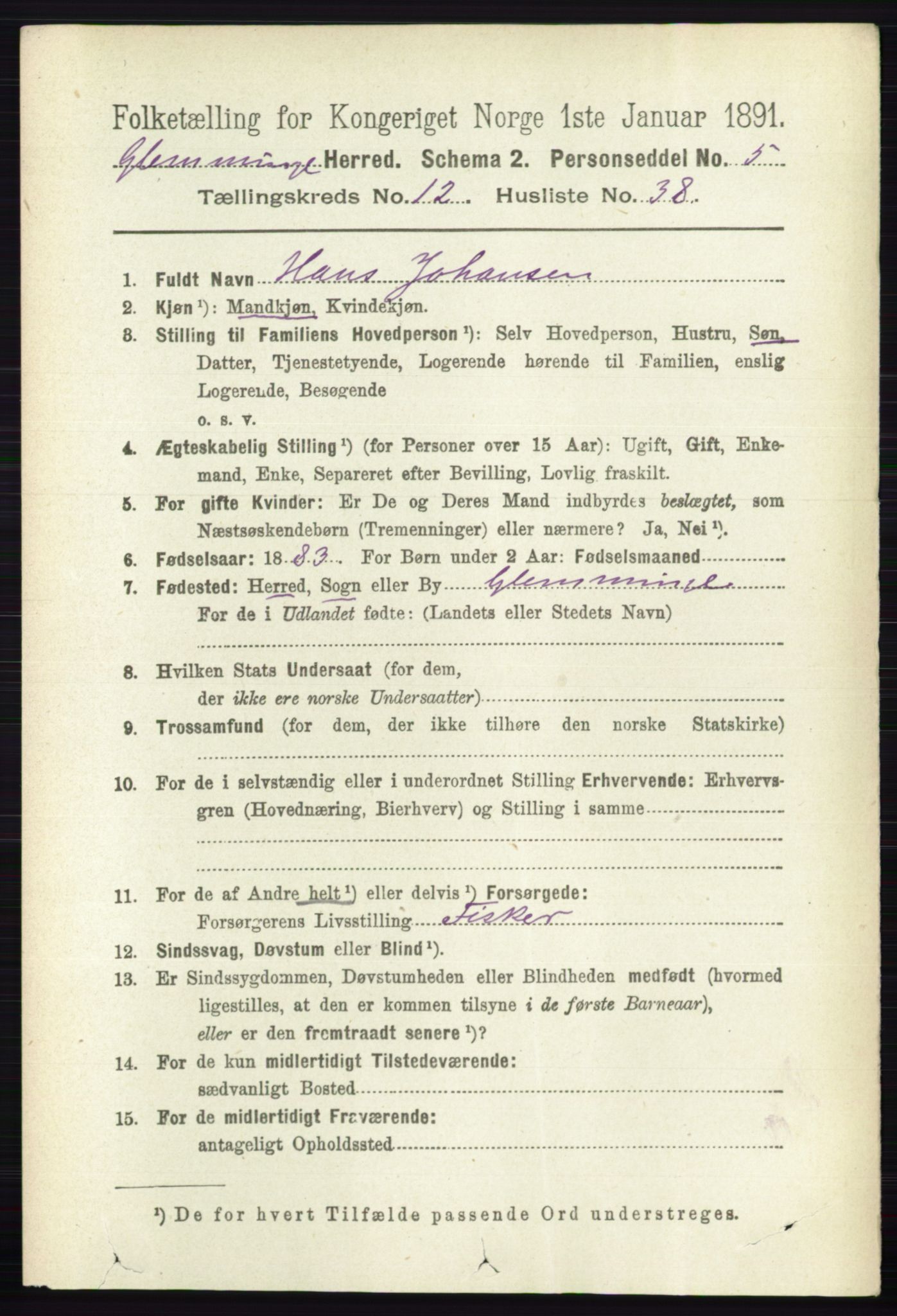 RA, 1891 census for 0132 Glemmen, 1891, p. 11060