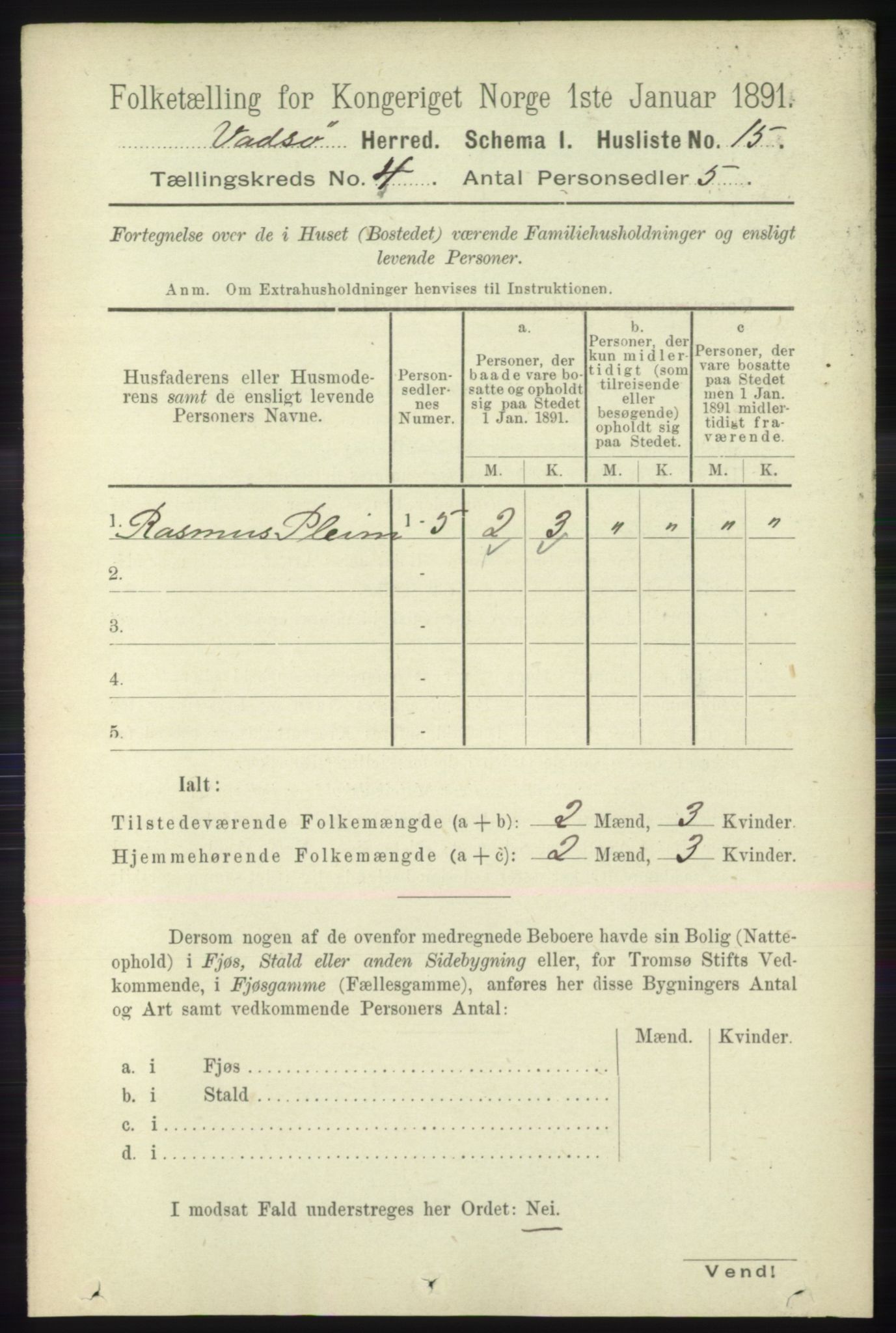 RA, 1891 census for 2029 Vadsø, 1891, p. 1158
