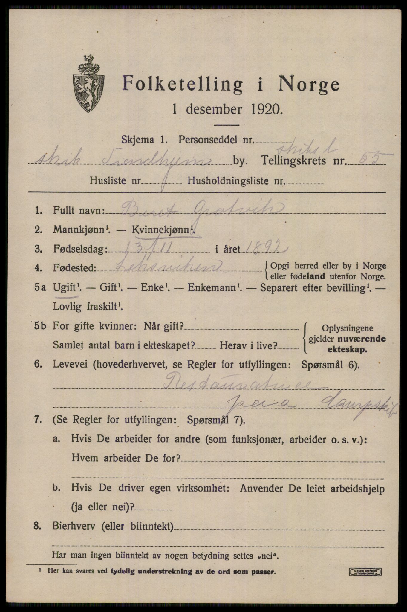 RA, 1920 census: Additional forms, 1920, p. 4137