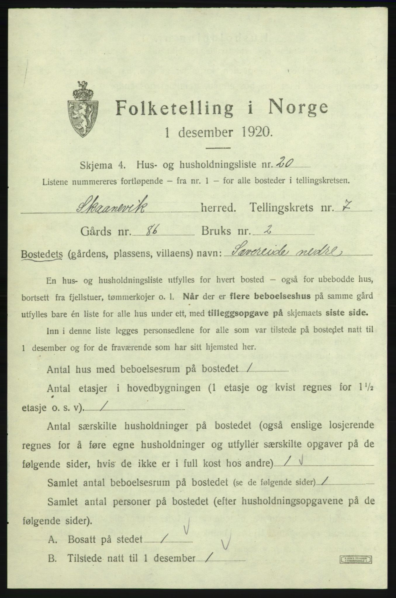 SAB, 1920 census for Skånevik, 1920, p. 983