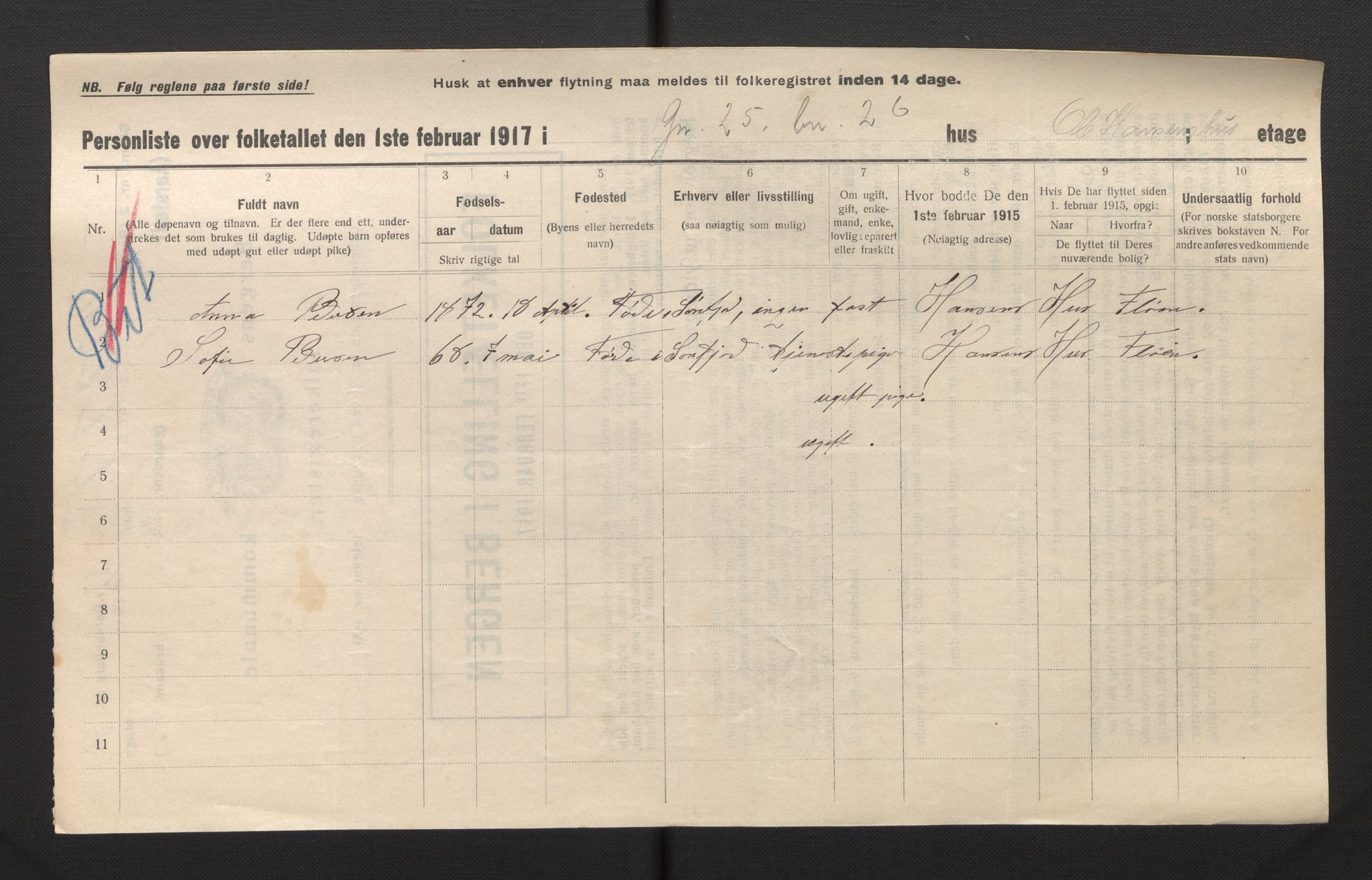 SAB, Municipal Census 1917 for Bergen, 1917, p. 54188