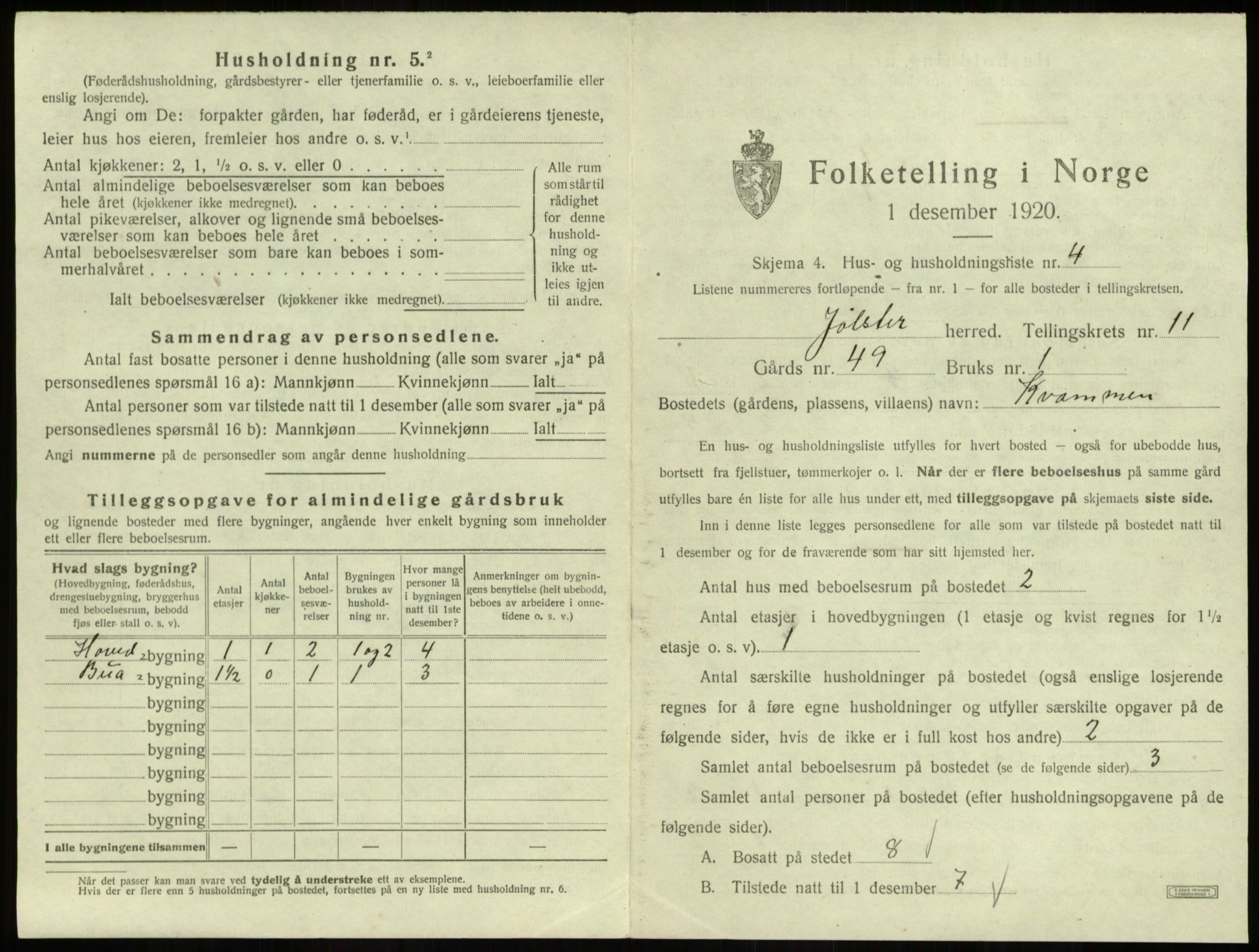 SAB, 1920 census for Jølster, 1920, p. 685